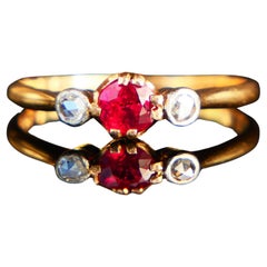 Antiker Ring 0.36ct natürlicher Rubin Diamanten massiv 18K Gold Platin ØUS7 / 1.65 gr