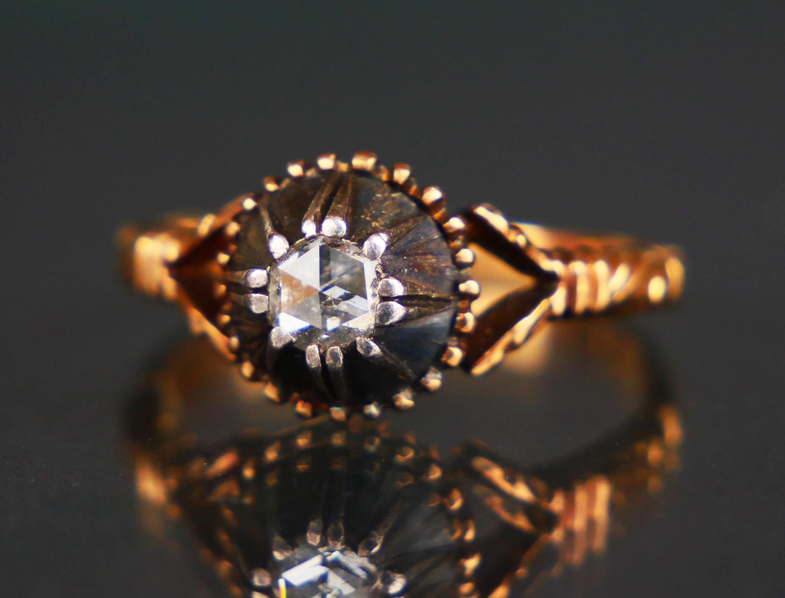 Antiker Ring 0.3ct Diamant massiv 18K Gold Silber ØUS 6 / 4gr im Angebot 5