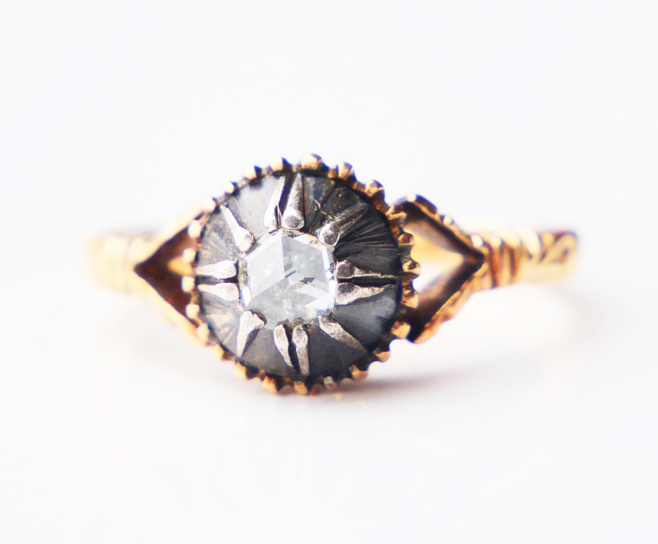 Old European Cut Antique Ring 0.3ct Diamond solid 18K Gold Silver ØUS 6 / 4gr For Sale