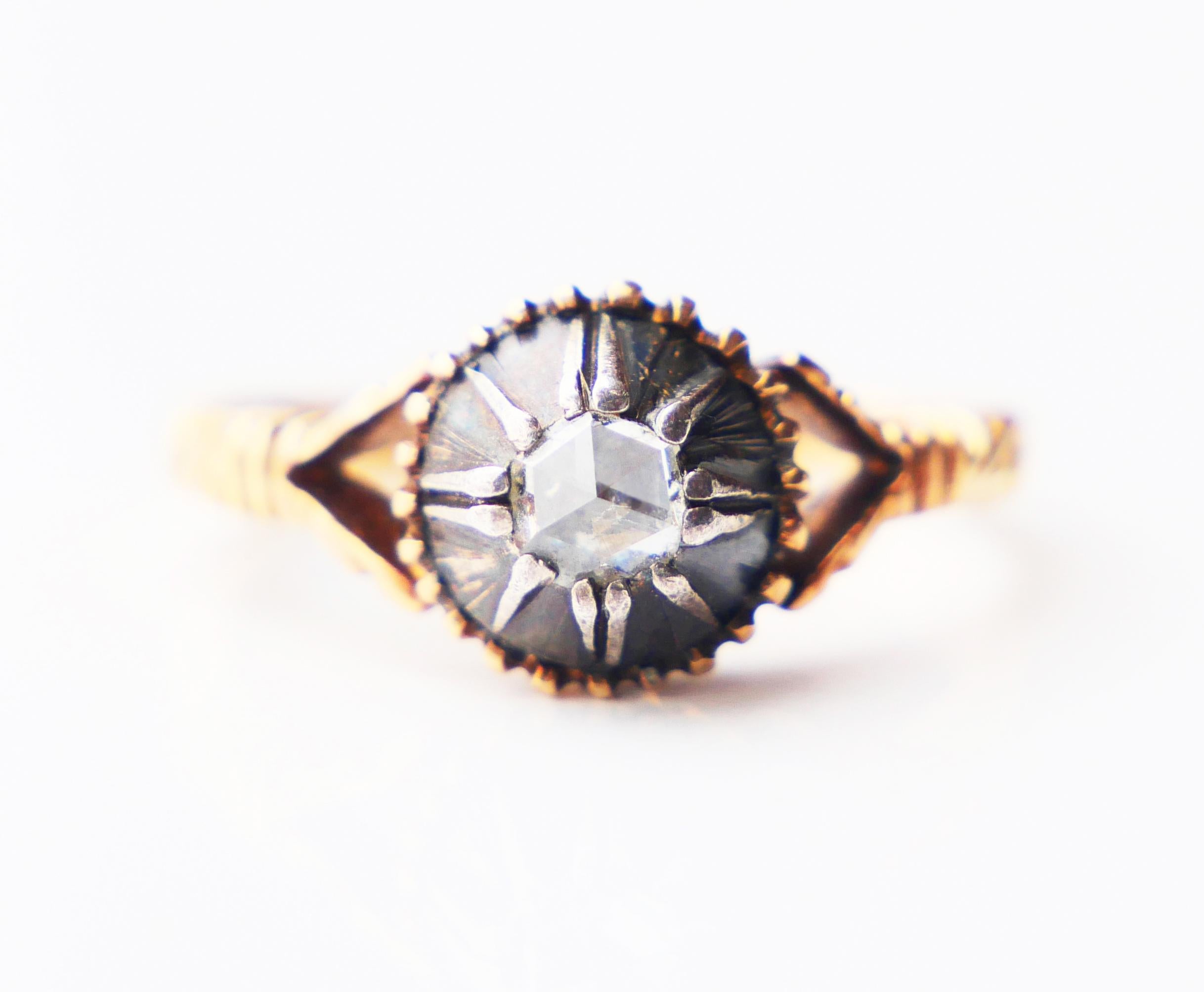 Antiker Ring 0.3ct Diamant massiv 18K Gold Silber ØUS 6 / 4gr Damen im Angebot