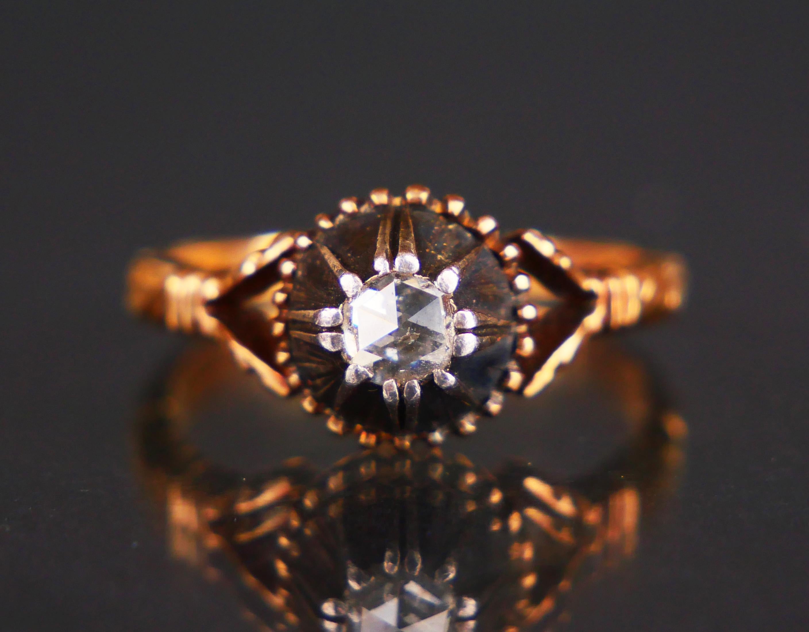 Antiker Ring 0.3ct Diamant massiv 18K Gold Silber ØUS 6 / 4gr im Angebot 3