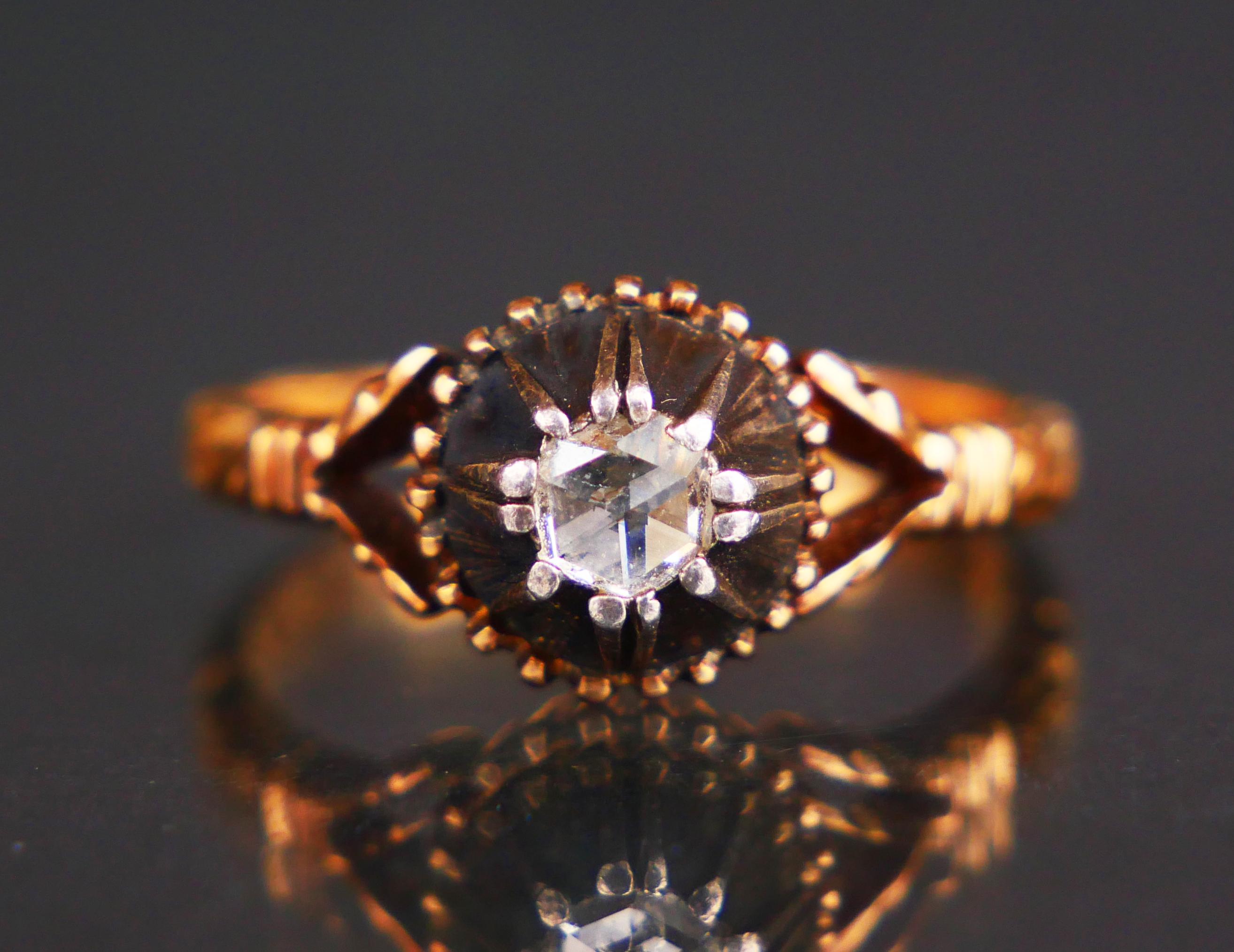 Antiker Ring 0.3ct Diamant massiv 18K Gold Silber ØUS 6 / 4gr im Angebot 4