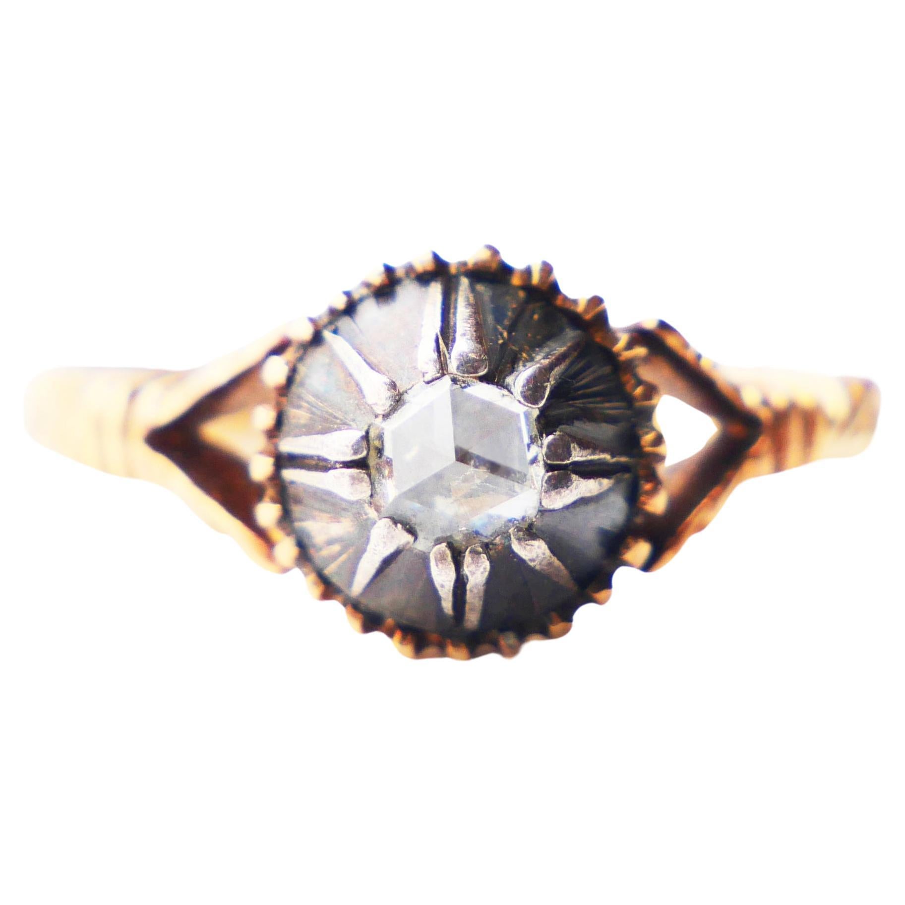 Antiker Ring 0.3ct Diamant massiv 18K Gold Silber ØUS 6 / 4gr im Angebot