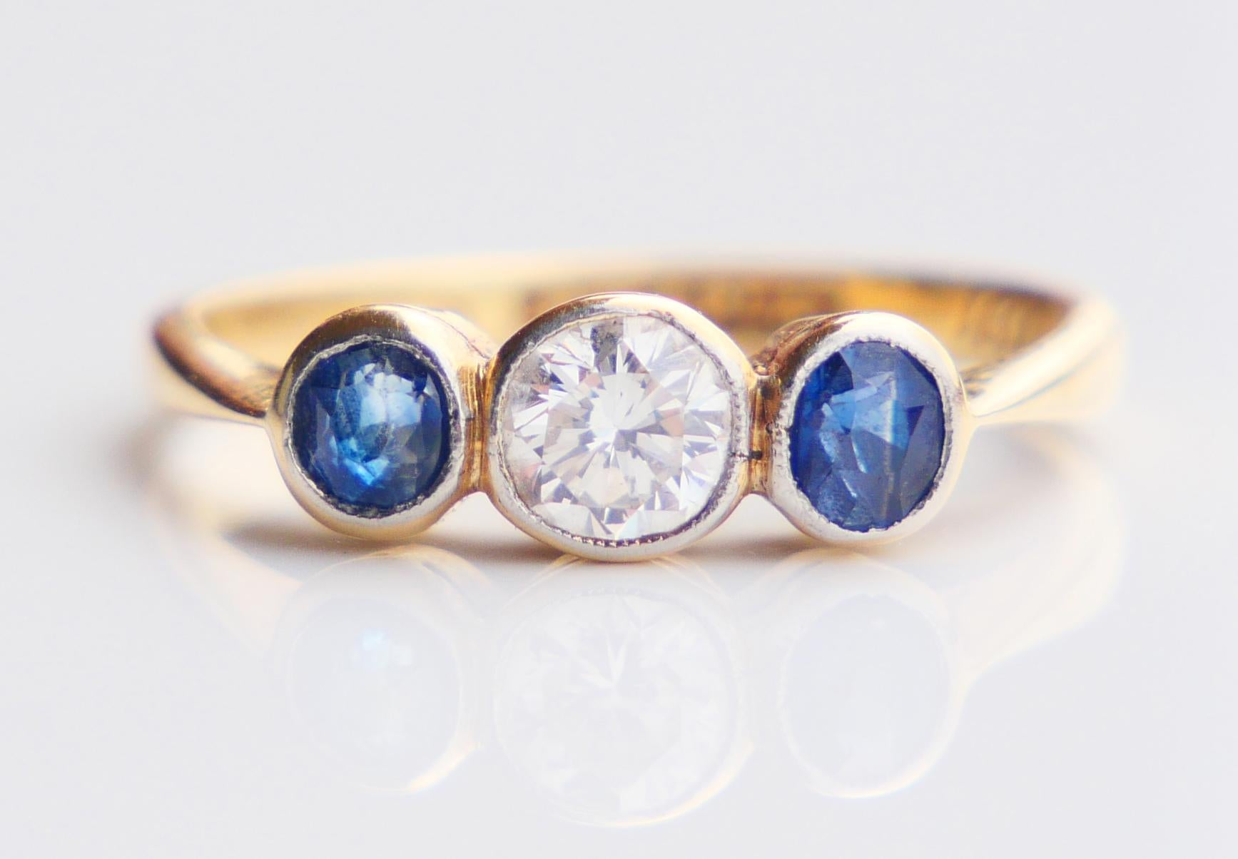 Antiker Ring 0,45ct Diamant 0,45ctw Blauer Saphir 18K Gold Platin ØUS5 /2,1 gr im Angebot 6
