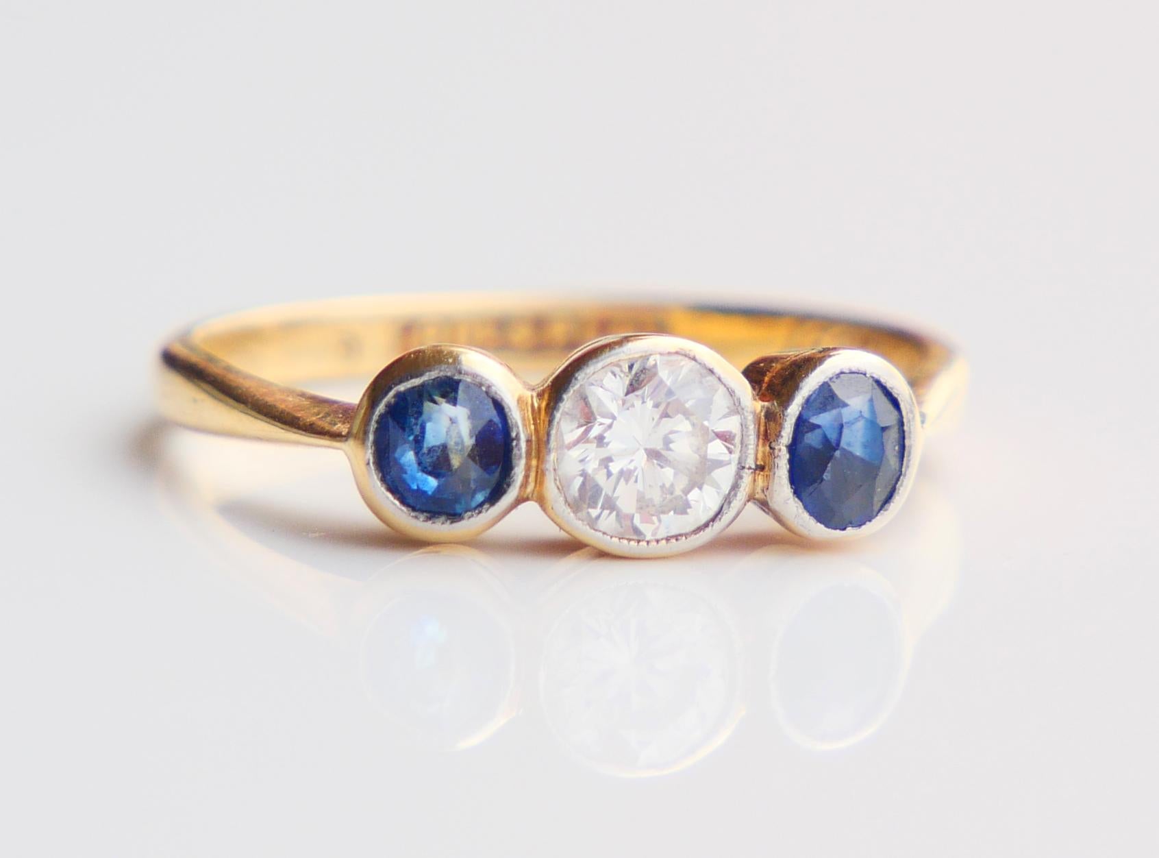 Antiker Ring 0,45ct Diamant 0,45ctw Blauer Saphir 18K Gold Platin ØUS5 /2,1 gr im Angebot 7
