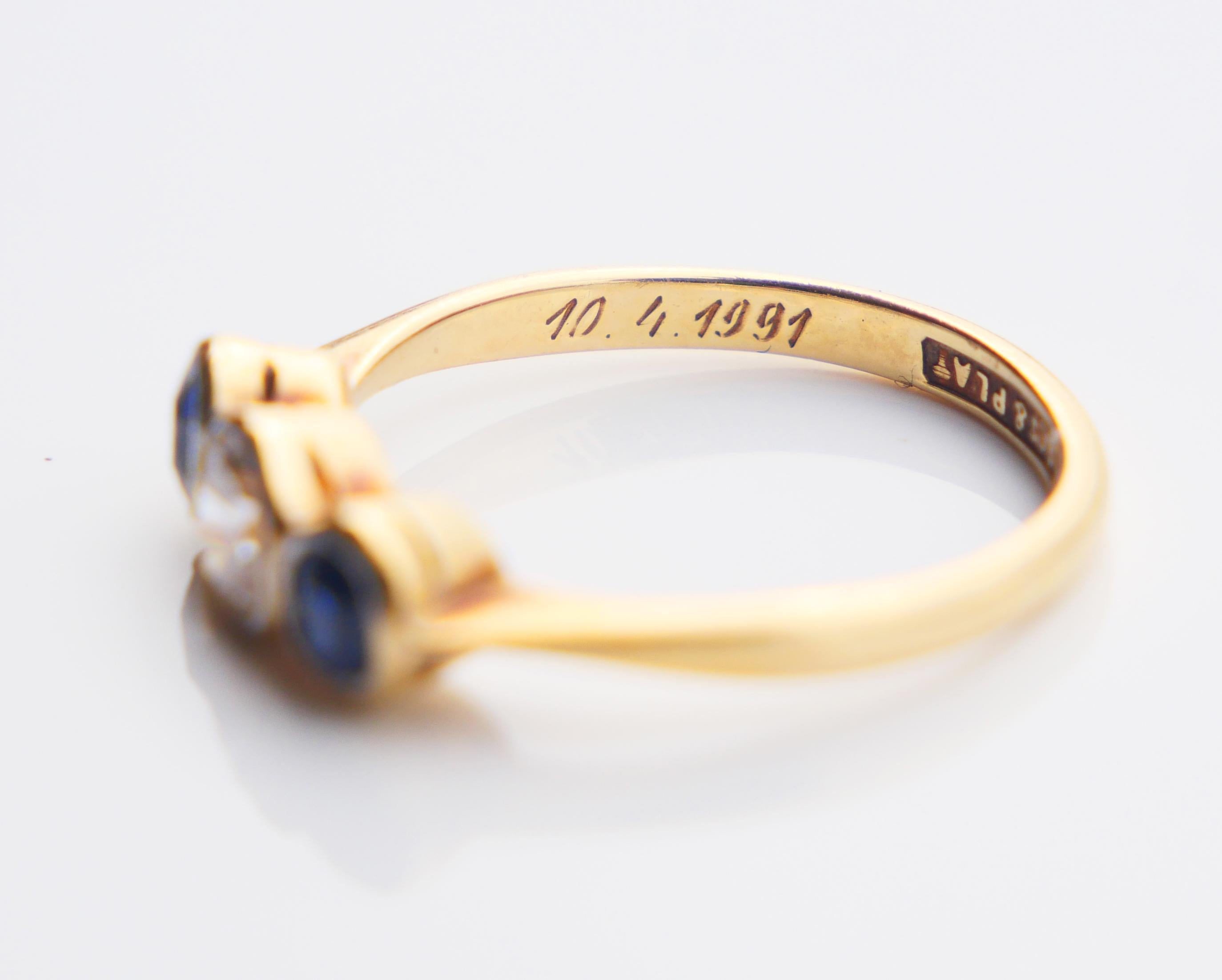 Antiker Ring 0,45ct Diamant 0,45ctw Blauer Saphir 18K Gold Platin ØUS5 /2,1 gr im Angebot 9