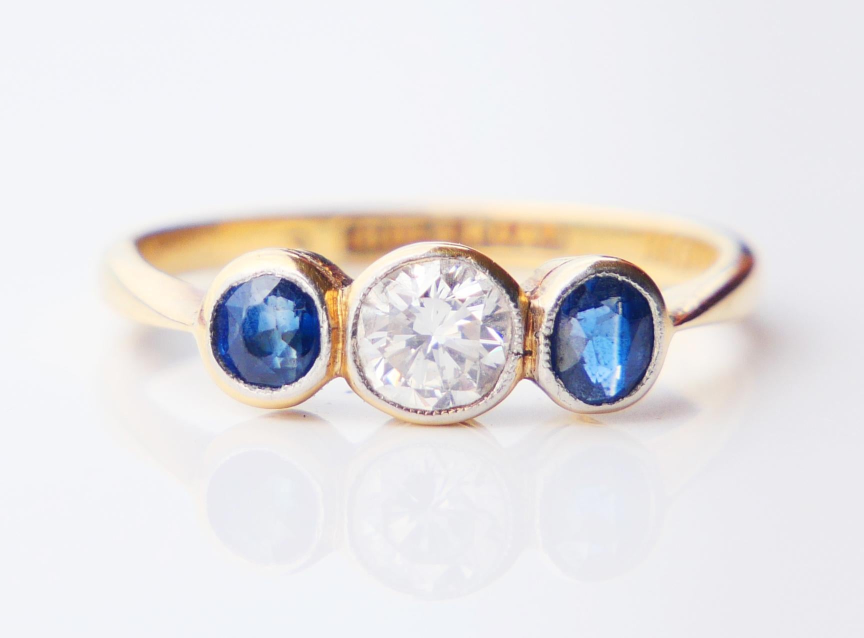 Antiker Ring 0,45ct Diamant 0,45ctw Blauer Saphir 18K Gold Platin ØUS5 /2,1 gr im Angebot 1