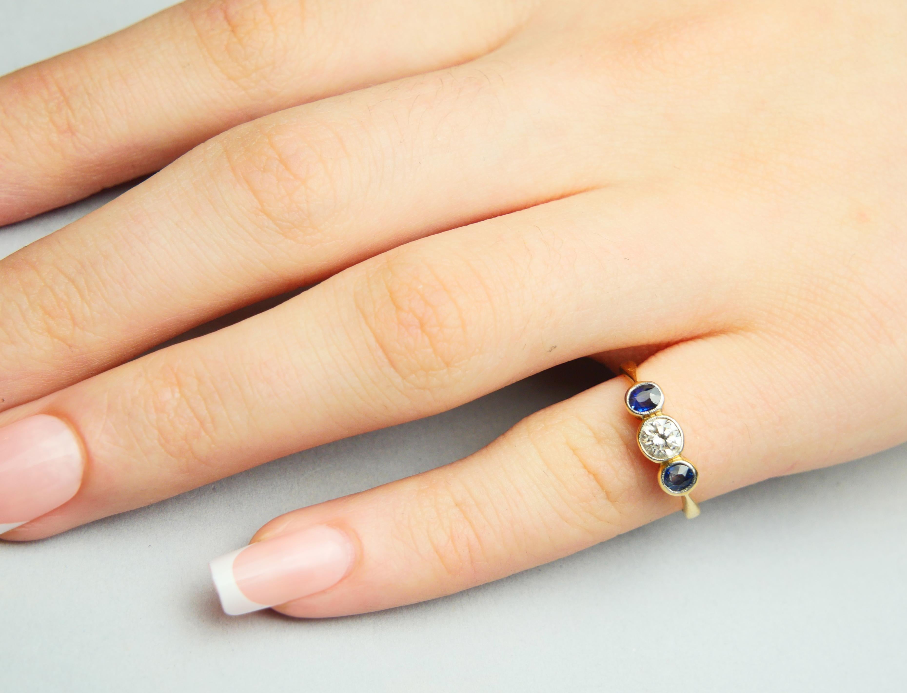 Bague ancienne 0.45ct Diamond 0.45ctw Blue Sapphire 18K Gold Platinum ØUS5 /2.1 gr en vente 1