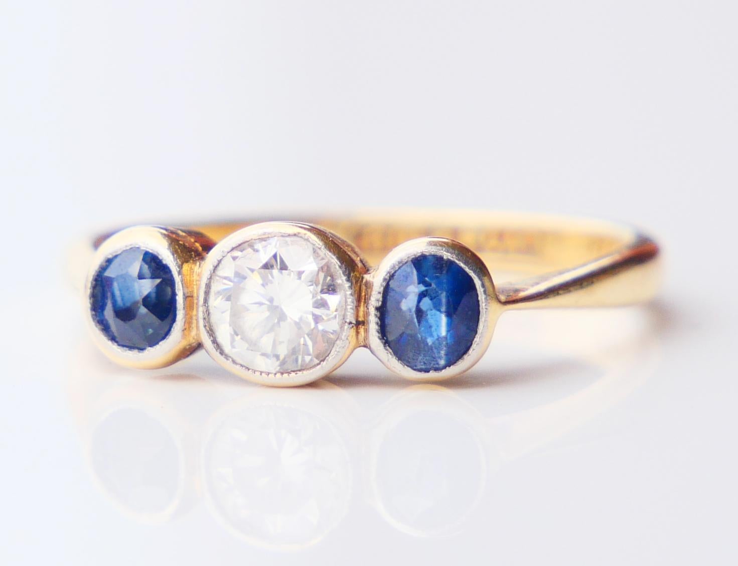 Antiker Ring 0,45ct Diamant 0,45ctw Blauer Saphir 18K Gold Platin ØUS5 /2,1 gr im Angebot 2