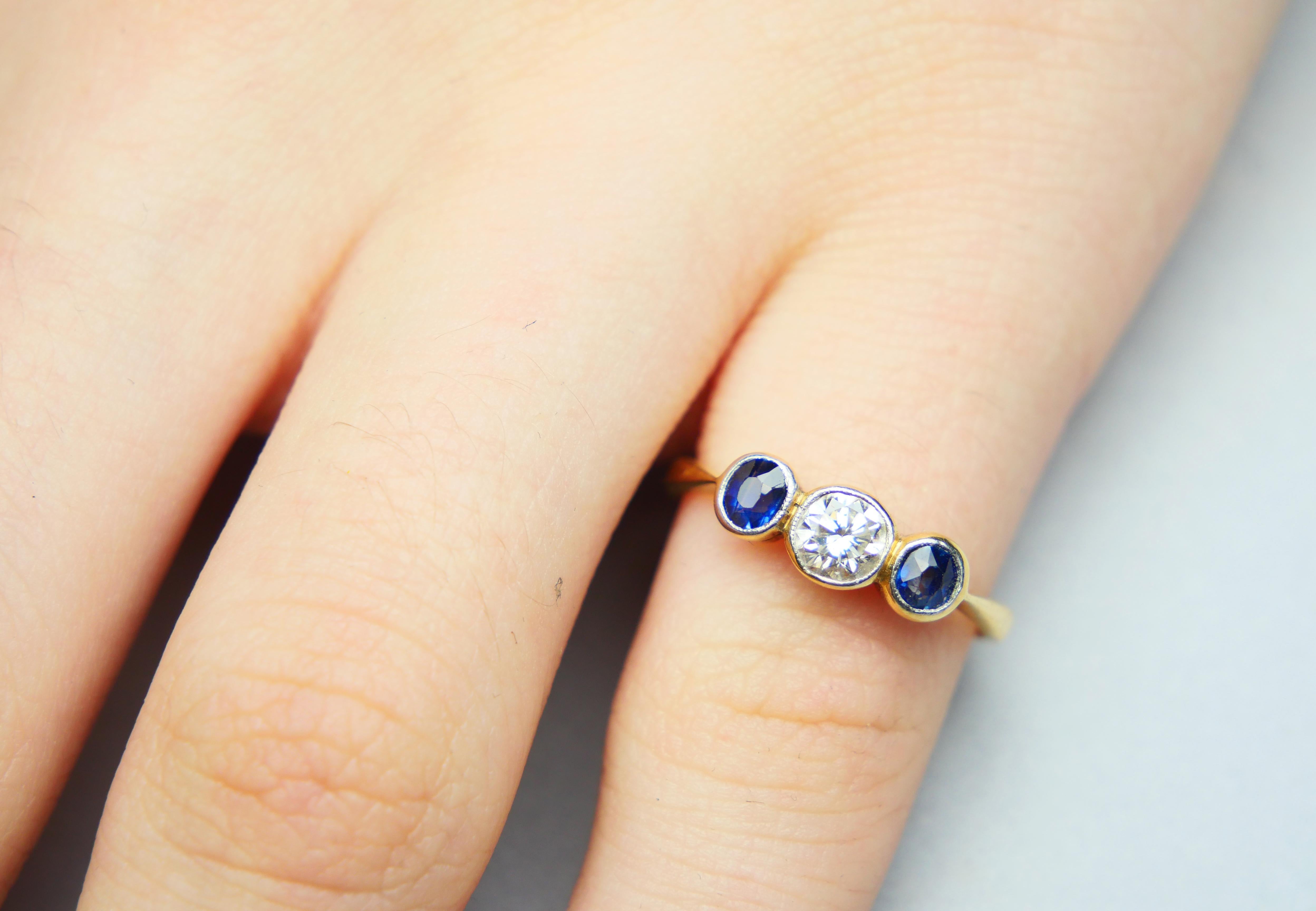 Bague ancienne 0.45ct Diamond 0.45ctw Blue Sapphire 18K Gold Platinum ØUS5 /2.1 gr en vente 2