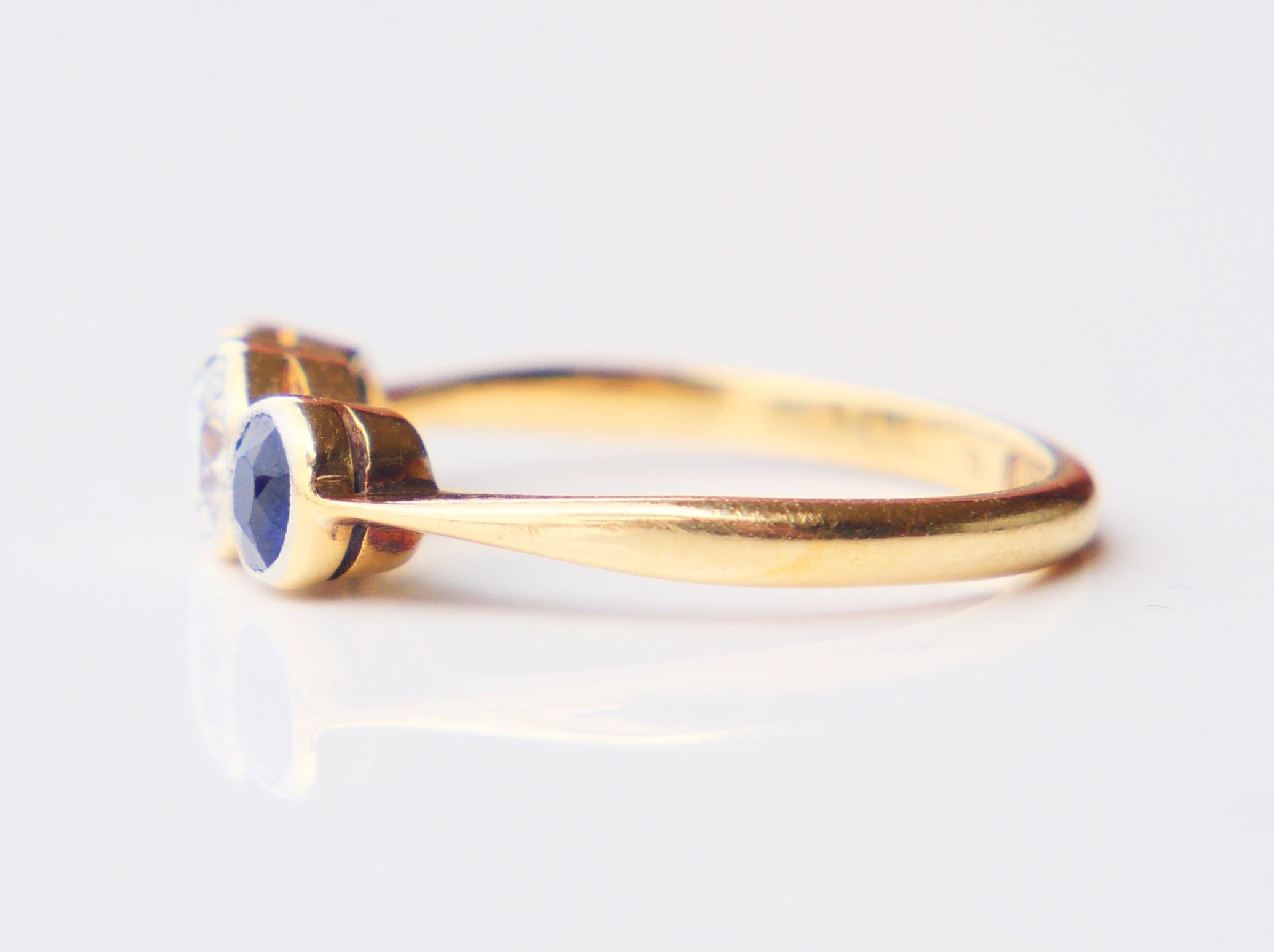 Antiker Ring 0,45ct Diamant 0,45ctw Blauer Saphir 18K Gold Platin ØUS5 /2,1 gr im Angebot 3