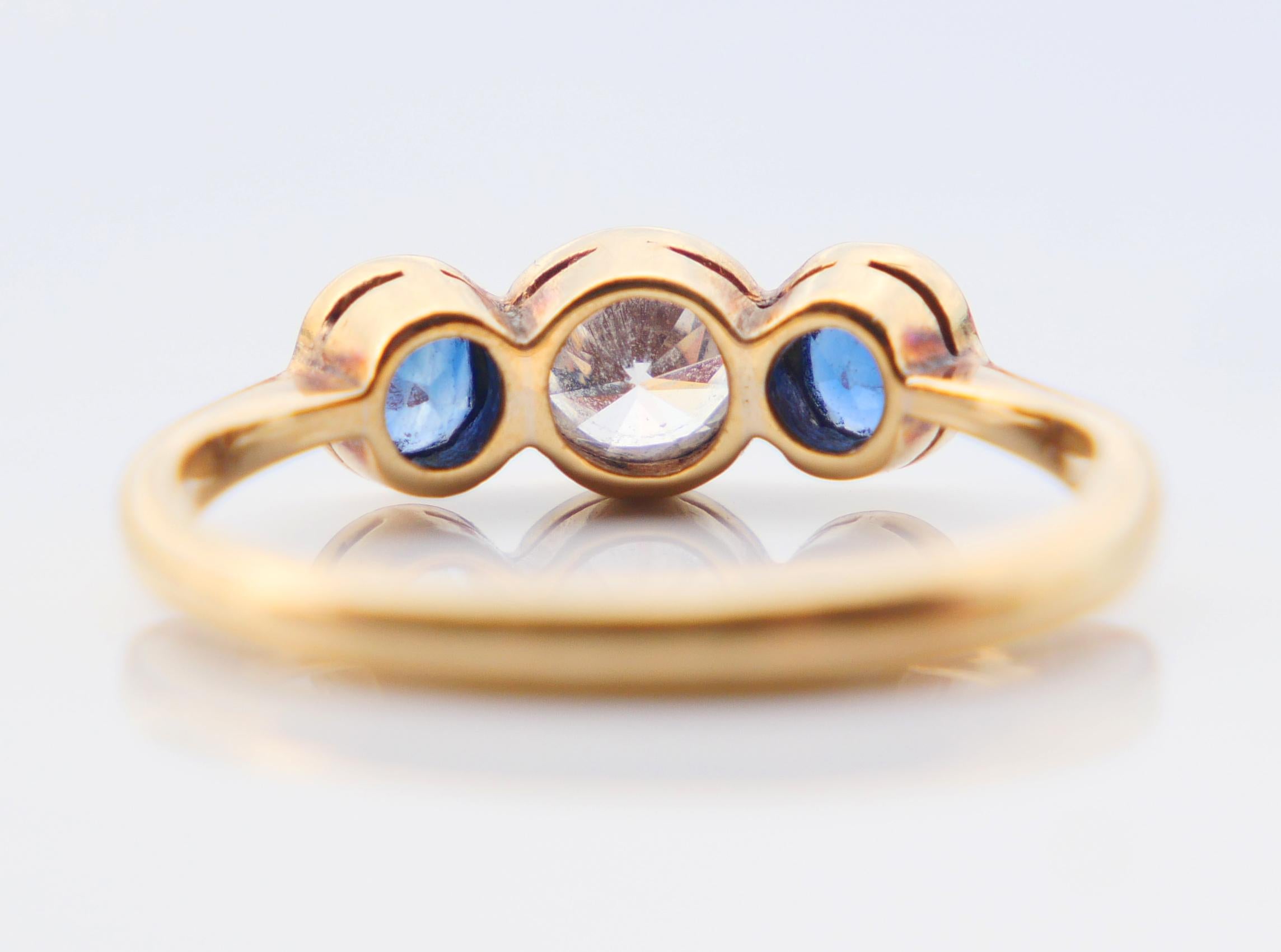 Antiker Ring 0,45ct Diamant 0,45ctw Blauer Saphir 18K Gold Platin ØUS5 /2,1 gr im Angebot 4