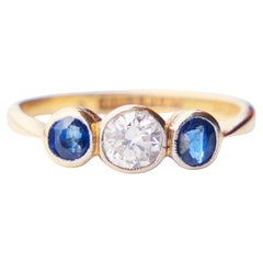 Bague ancienne 0.45ct Diamond 0.45ctw Blue Sapphire 18K Gold Platinum ØUS5 /2.1 gr