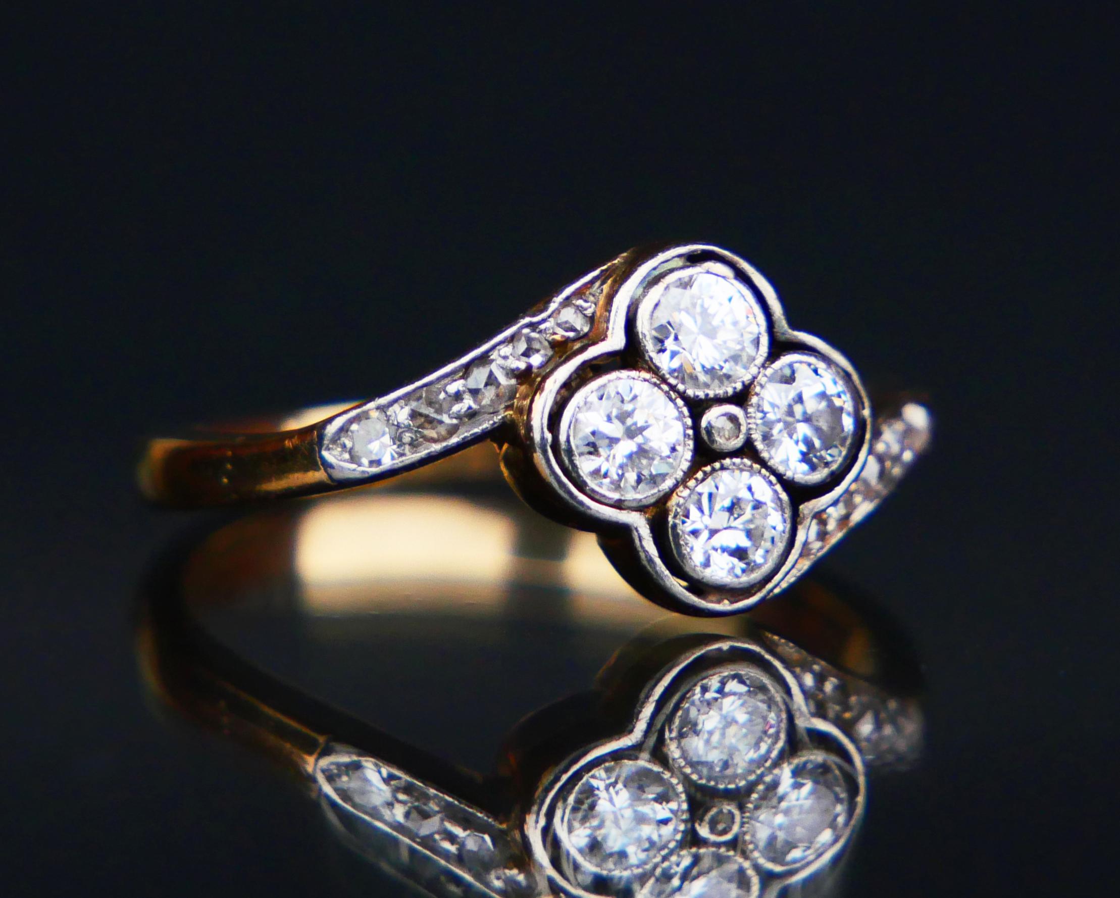 Art Nouveau Antique Ring 0.5 ctw Diamonds solid 14 Gold Platinum Ø 6.5 US/ 3.2 gr For Sale