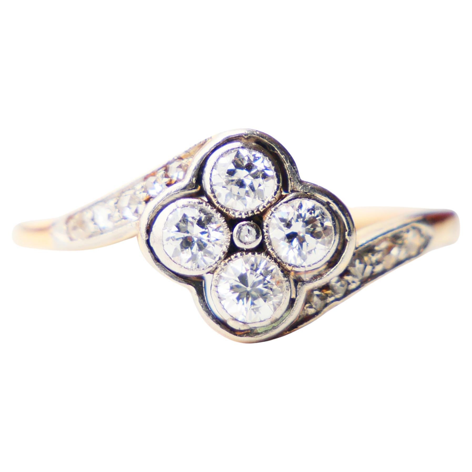 Antique Ring 0.5 ctw Diamonds solid 14 Gold Platinum Ø 6.5 US/ 3.2 gr For Sale