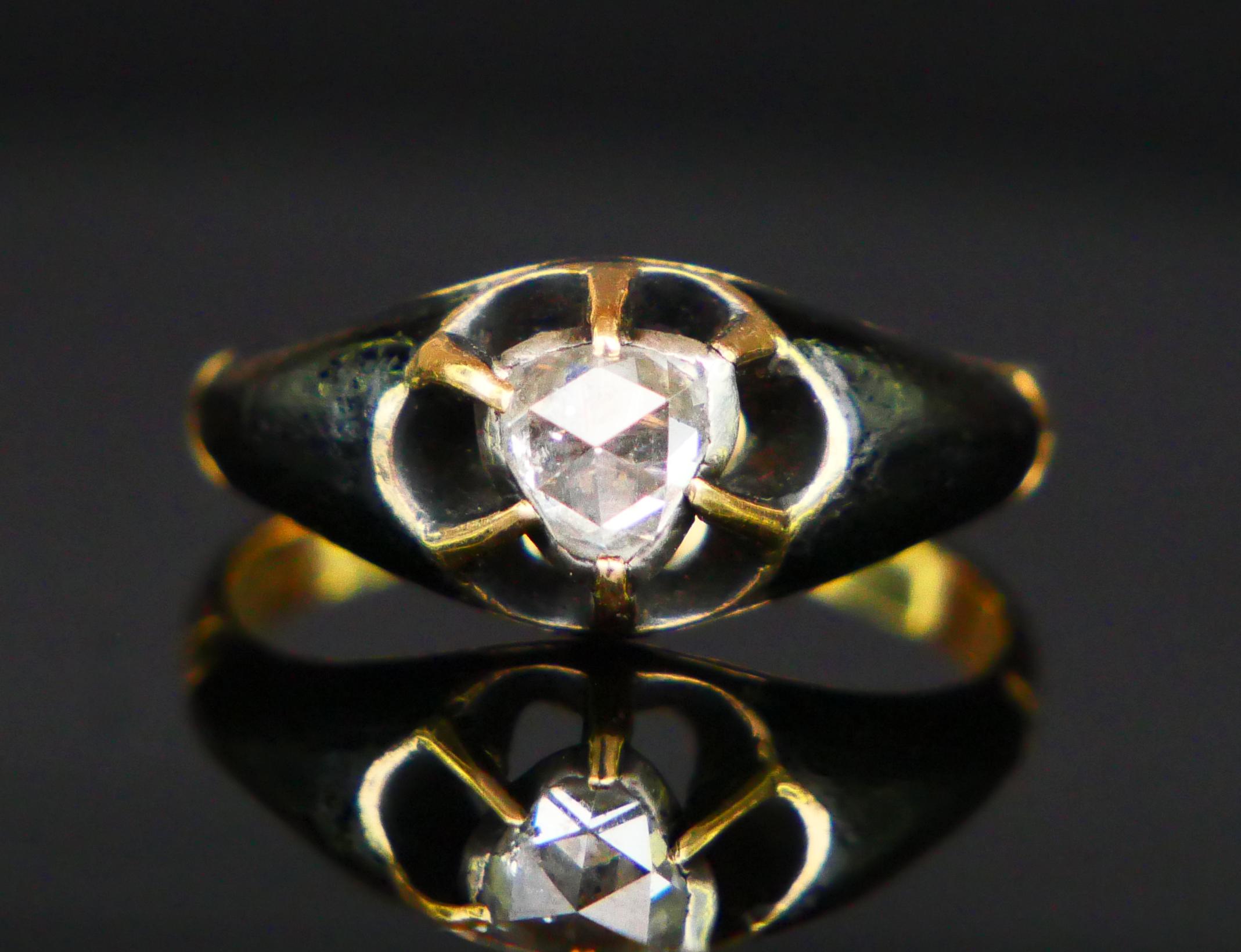 Anillo Antiguo 0,5 ct Diamante Esmalte Verde macizo Oro 18K Plata Ø 5,75 US /3,1 gr en venta 6