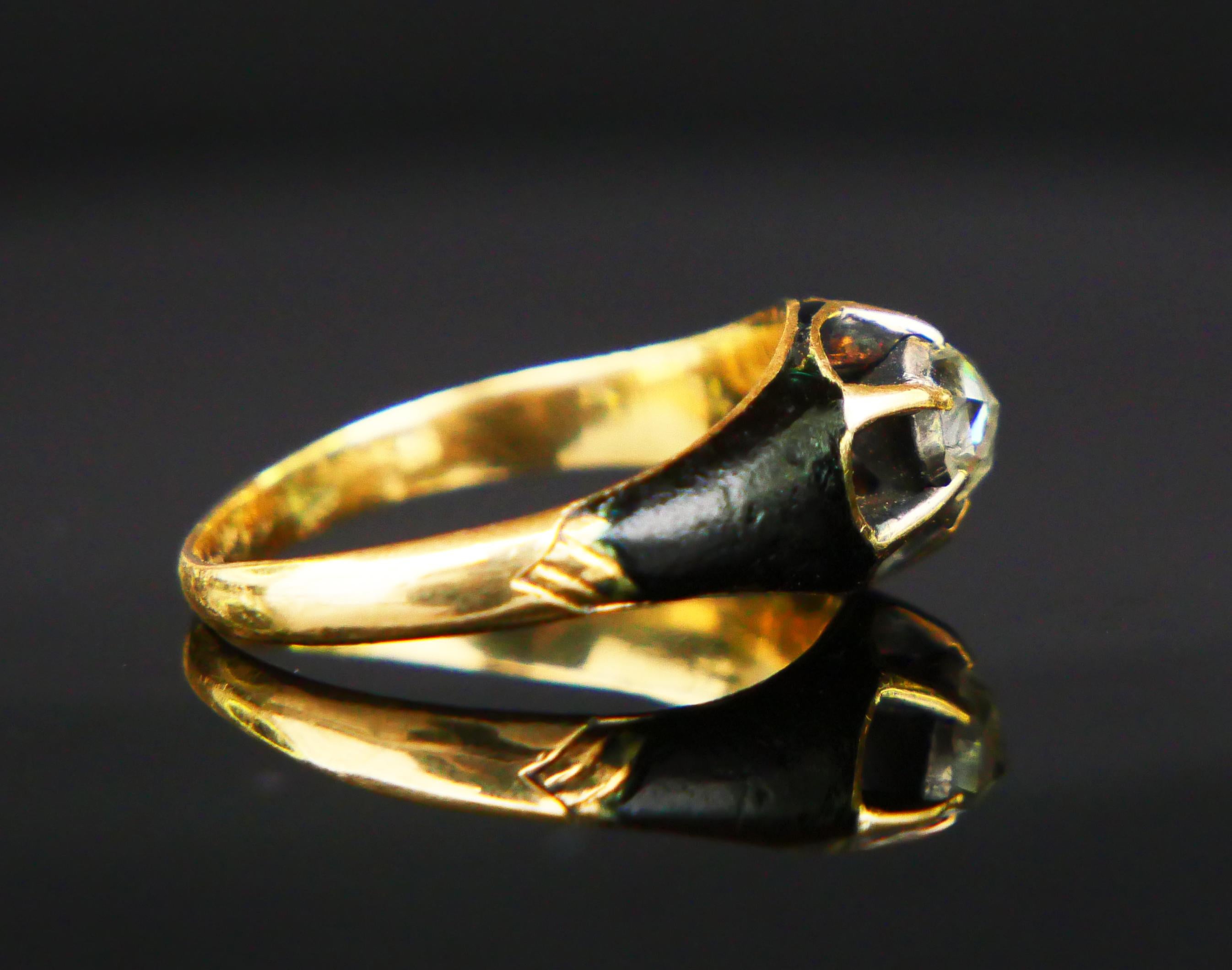Anillo Antiguo 0,5 ct Diamante Esmalte Verde macizo Oro 18K Plata Ø 5,75 US /3,1 gr en venta 8