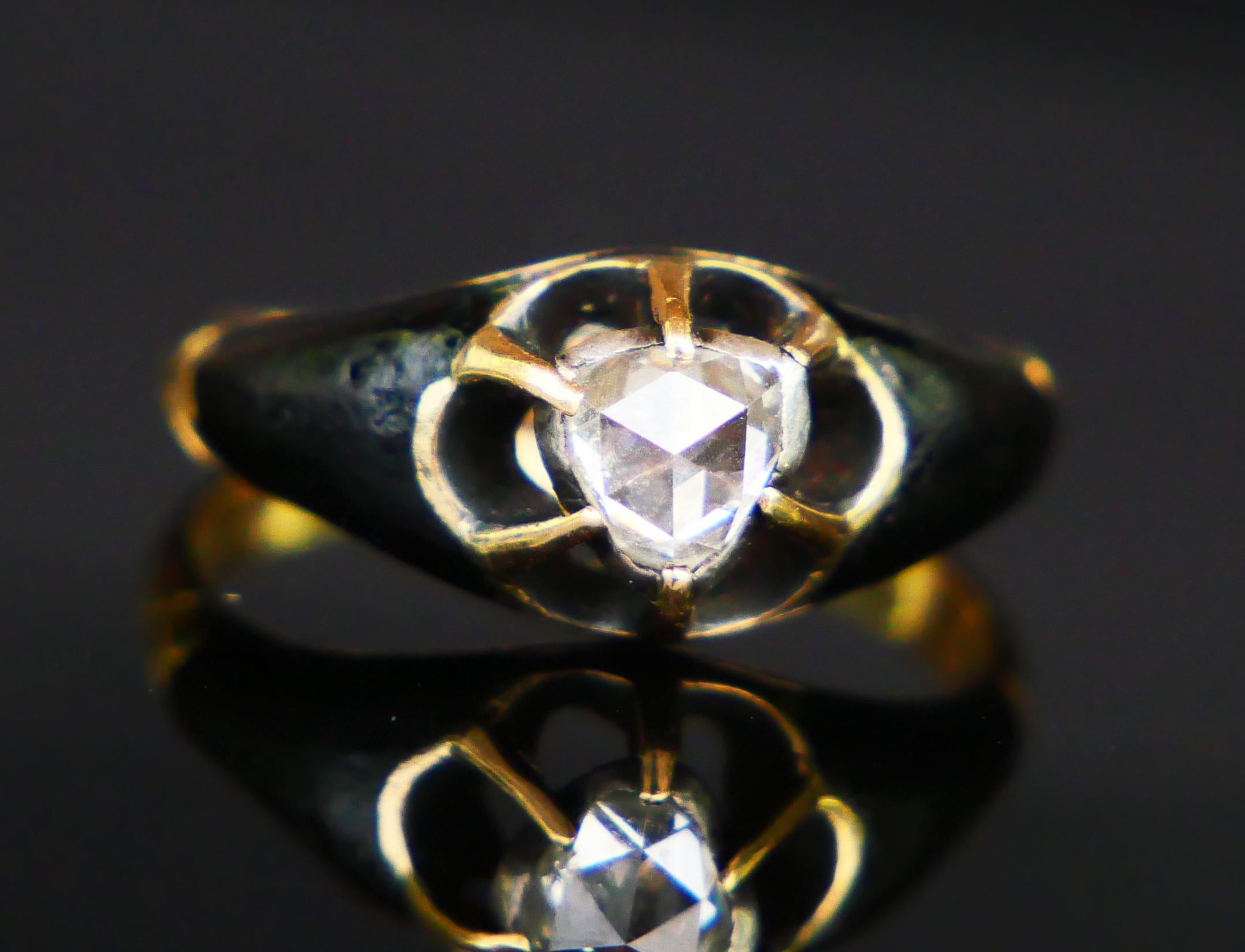 Anillo Antiguo 0,5 ct Diamante Esmalte Verde macizo Oro 18K Plata Ø 5,75 US /3,1 gr en venta 9