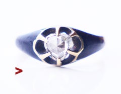 Antique Ring 0.5ct Diamond Green Enamel solid 18K Gold Silver Ø 5.75 US /3.1 gr