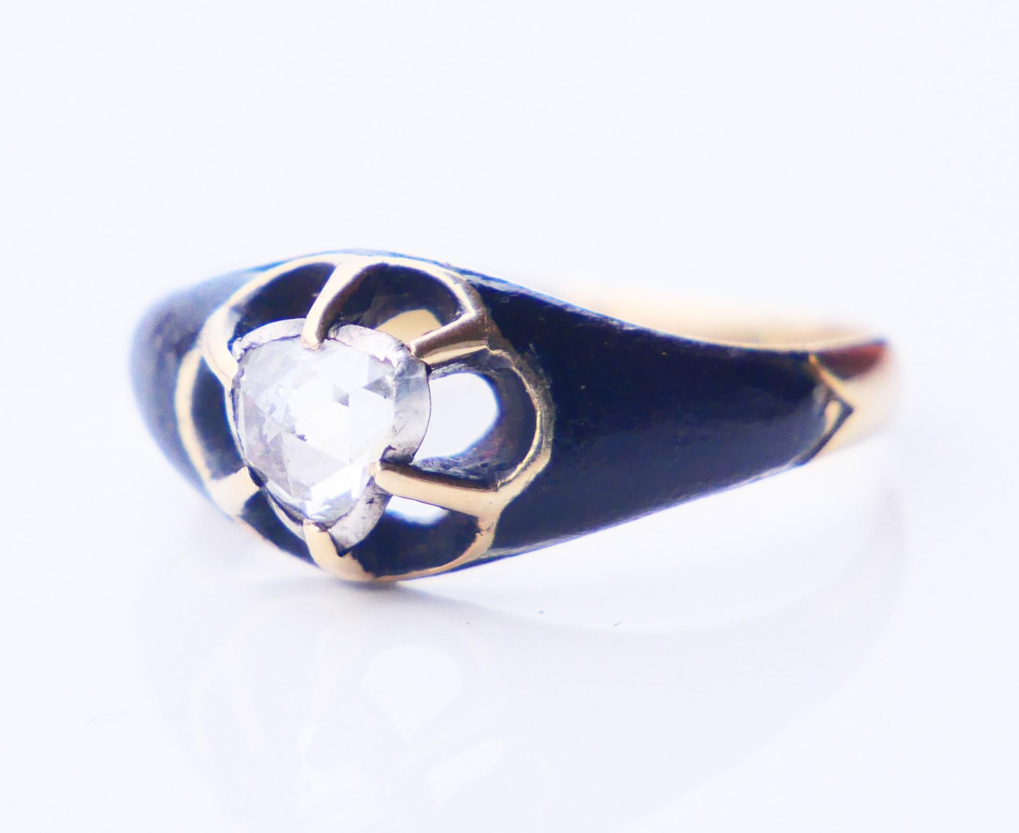Anillo Antiguo 0,5 ct Diamante Esmalte Verde macizo Oro 18K Plata Ø 5,75 US /3,1 gr Art Decó en venta