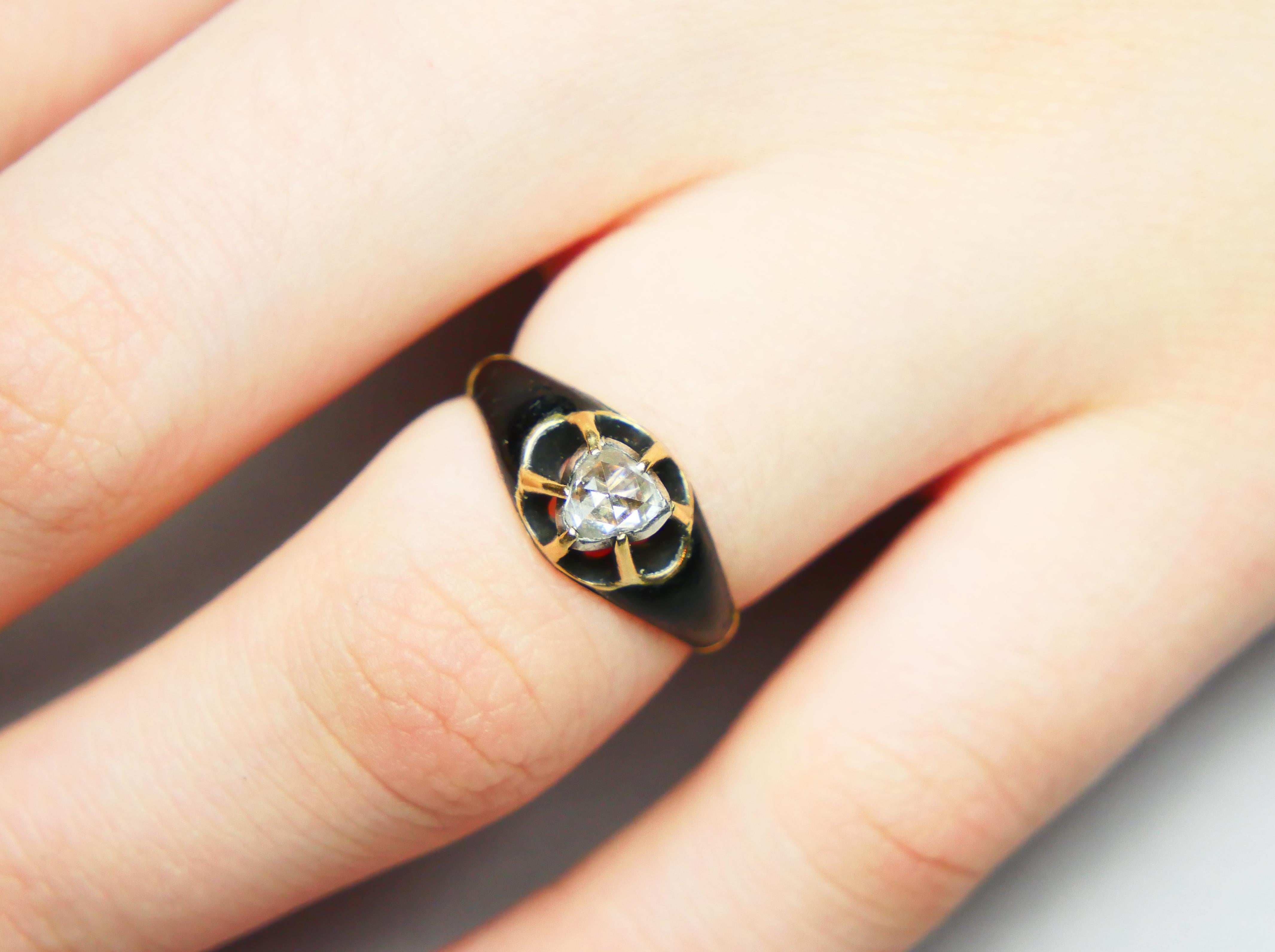 Anillo Antiguo 0,5 ct Diamante Esmalte Verde macizo Oro 18K Plata Ø 5,75 US /3,1 gr en venta 2