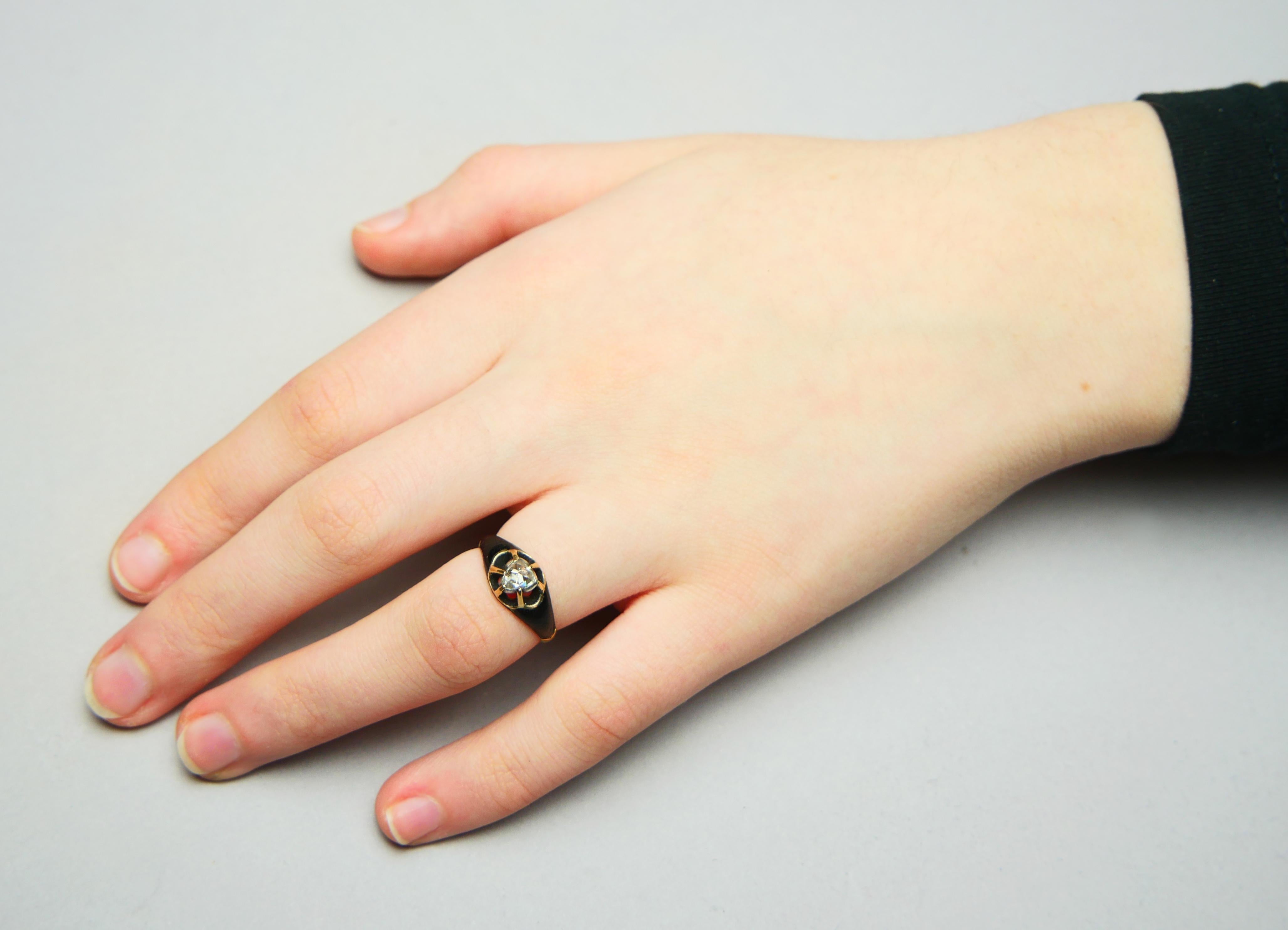 Anillo Antiguo 0,5 ct Diamante Esmalte Verde macizo Oro 18K Plata Ø 5,75 US /3,1 gr en venta 3