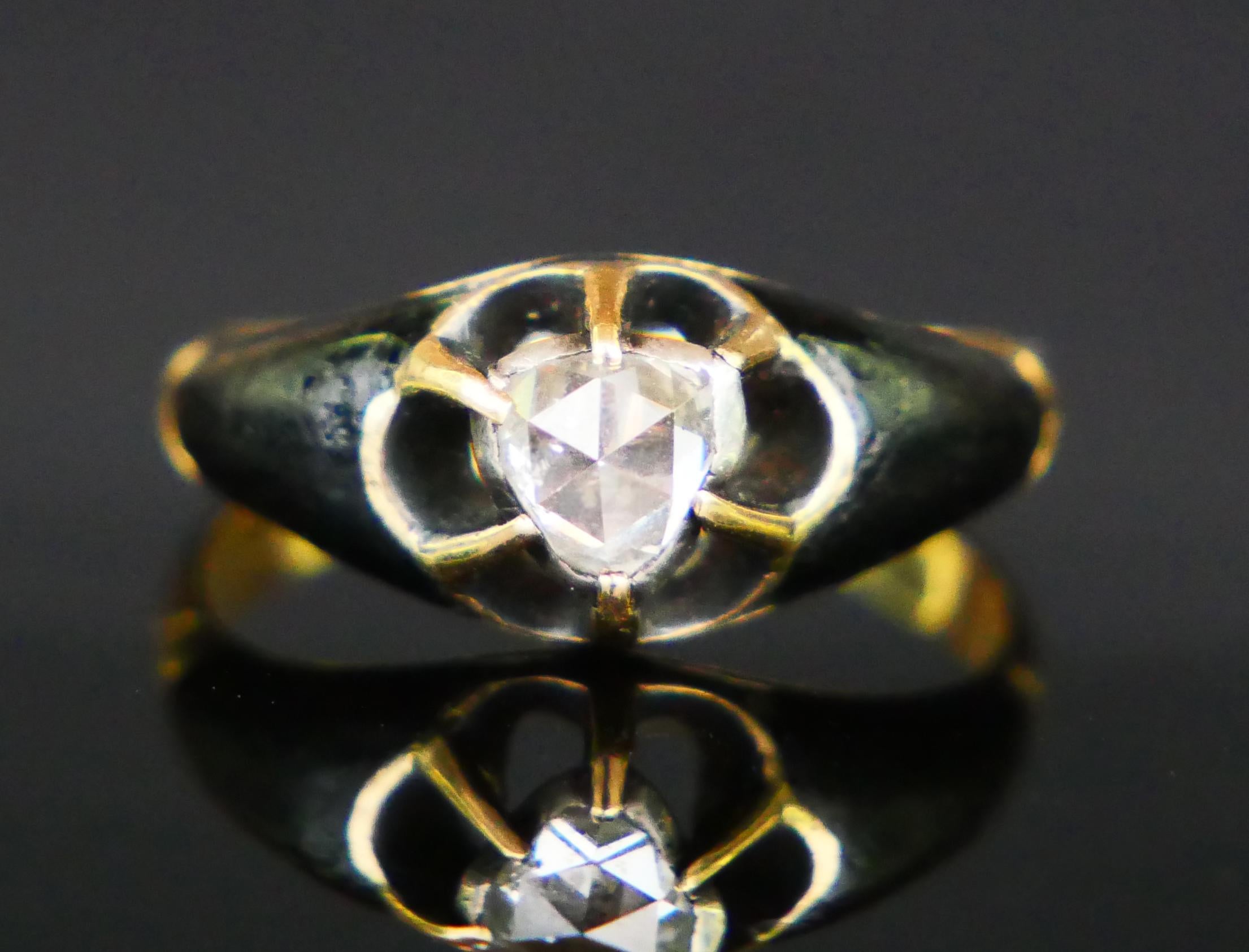 Anillo Antiguo 0,5 ct Diamante Esmalte Verde macizo Oro 18K Plata Ø 5,75 US /3,1 gr en venta 5