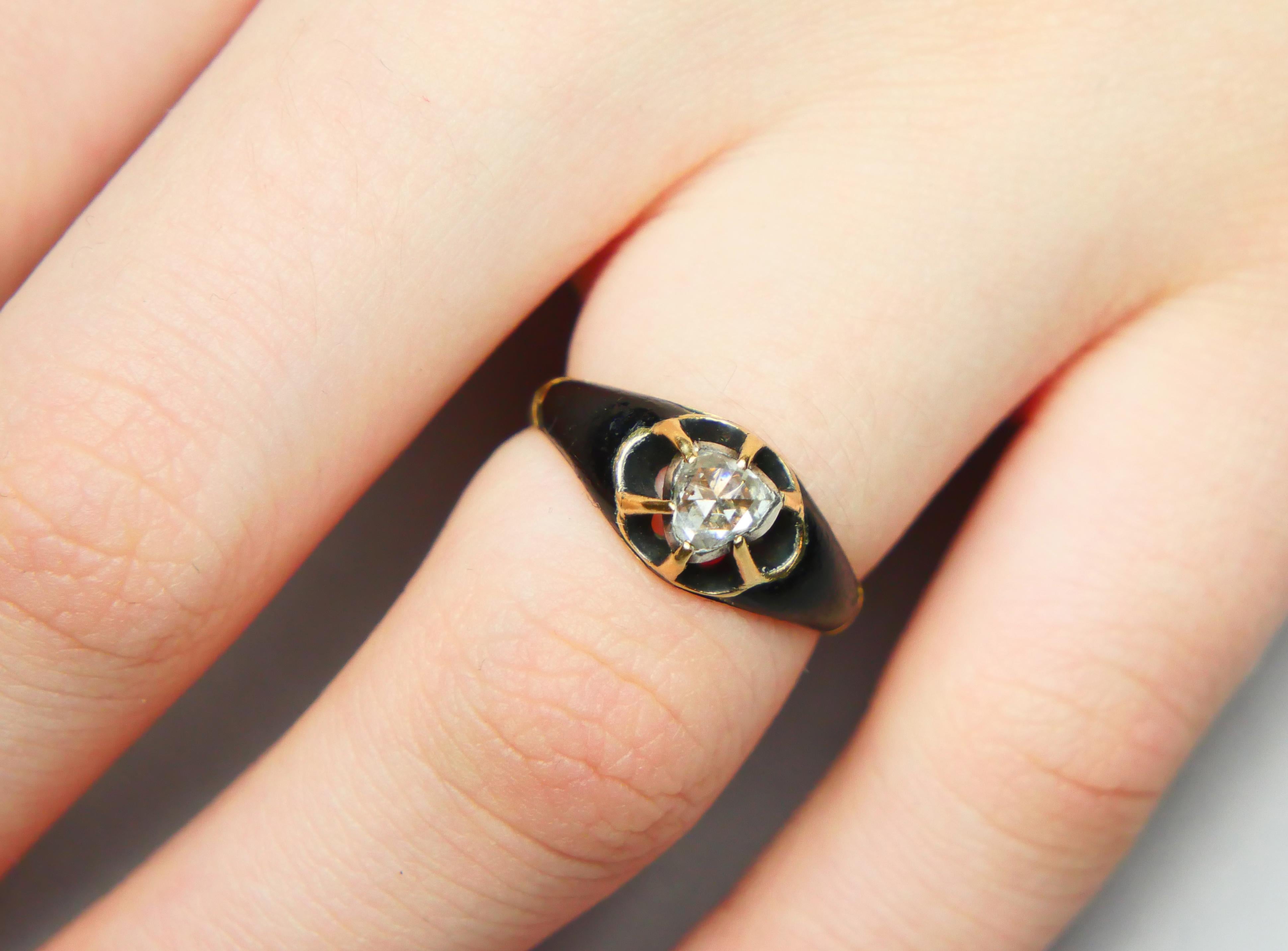 Anillo Antiguo 0,5 ct Diamante Esmalte Verde macizo Oro 18K Plata Ø 5,75 US /3,1 gr en venta 4