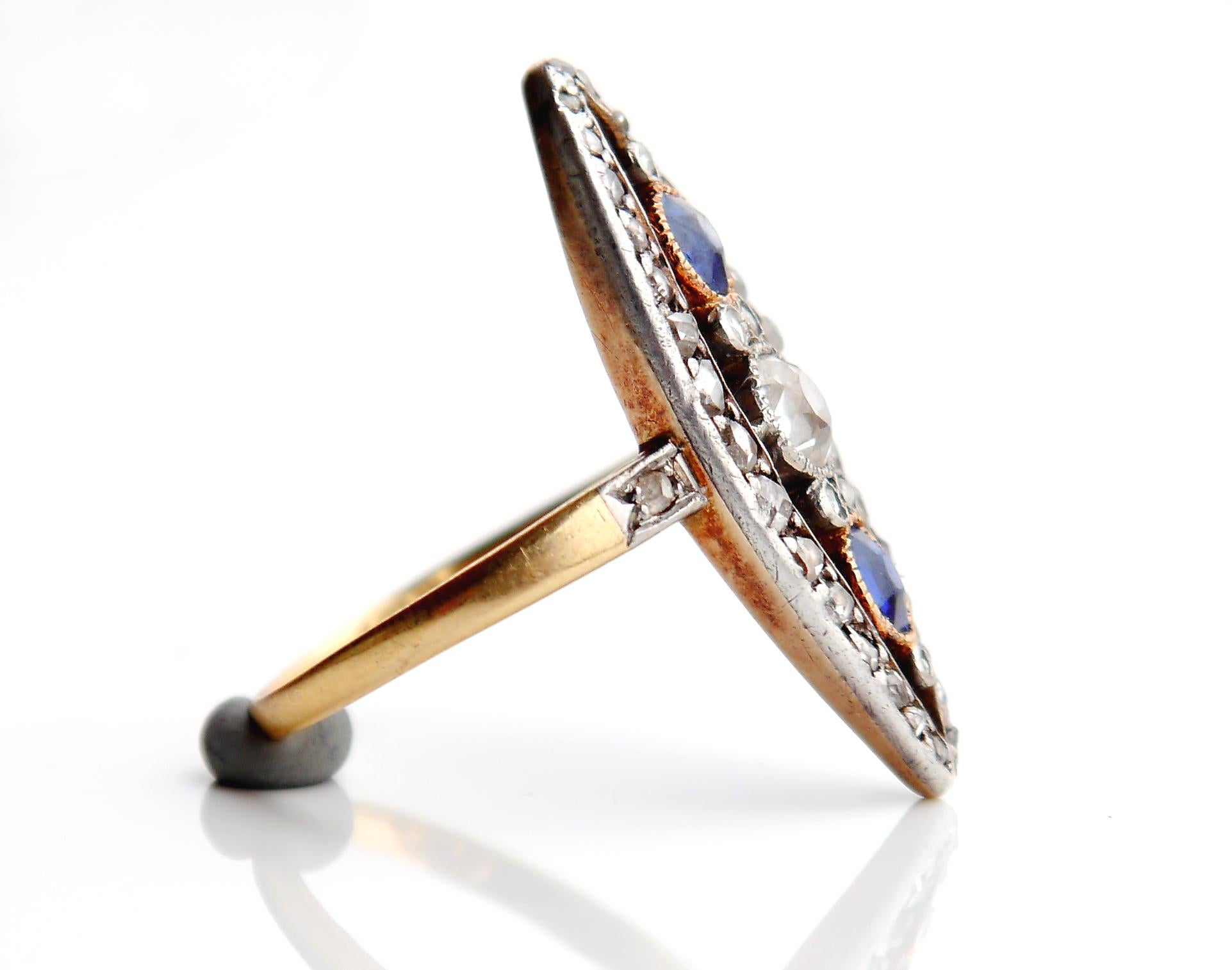 Antique Ring 0.5ctw Sapphires 1ctw Diamonds solid 18K Green Gold ØUS 7.75 / 4gr For Sale 4