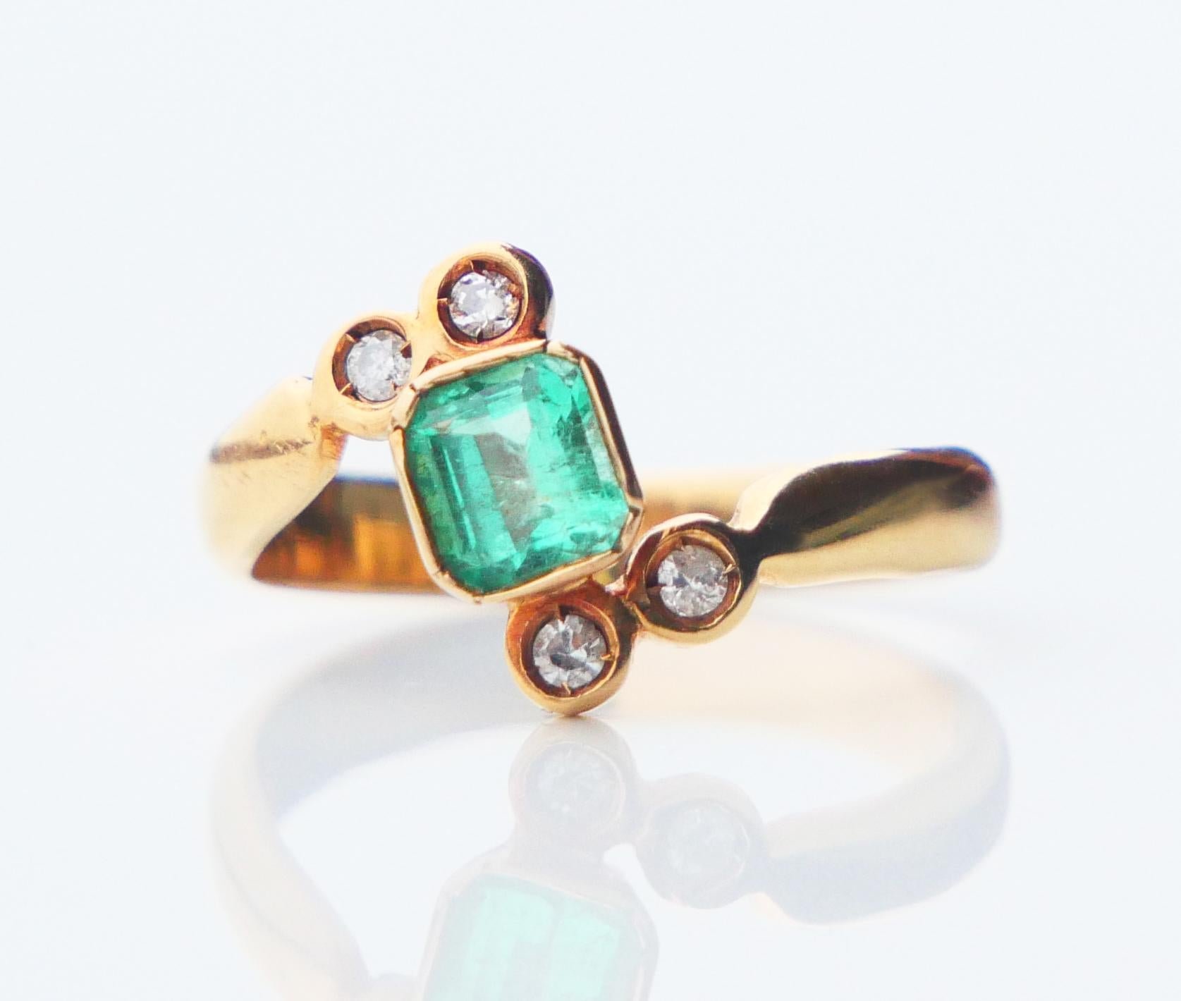 Antique Ring 0.6 ct Emerald Diamonds solid 18K Yellow Gold ØUS6 / 3.3gr For Sale 5