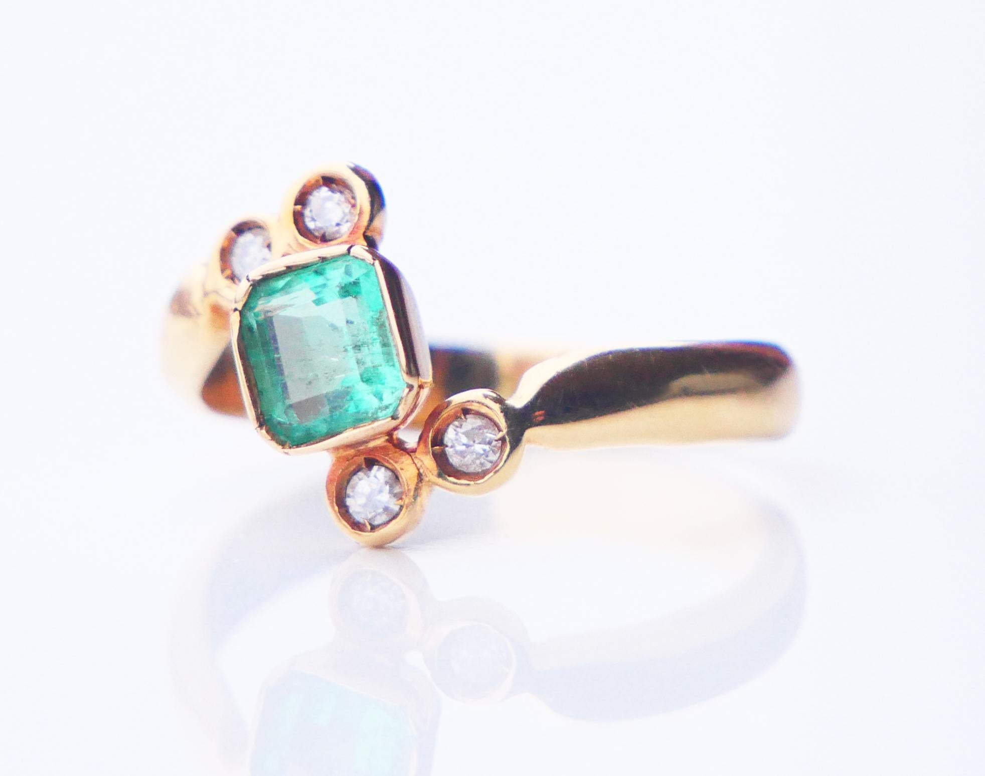 Antique Ring 0.6 ct Emerald Diamonds solid 18K Yellow Gold ØUS6 / 3.3gr For Sale 7
