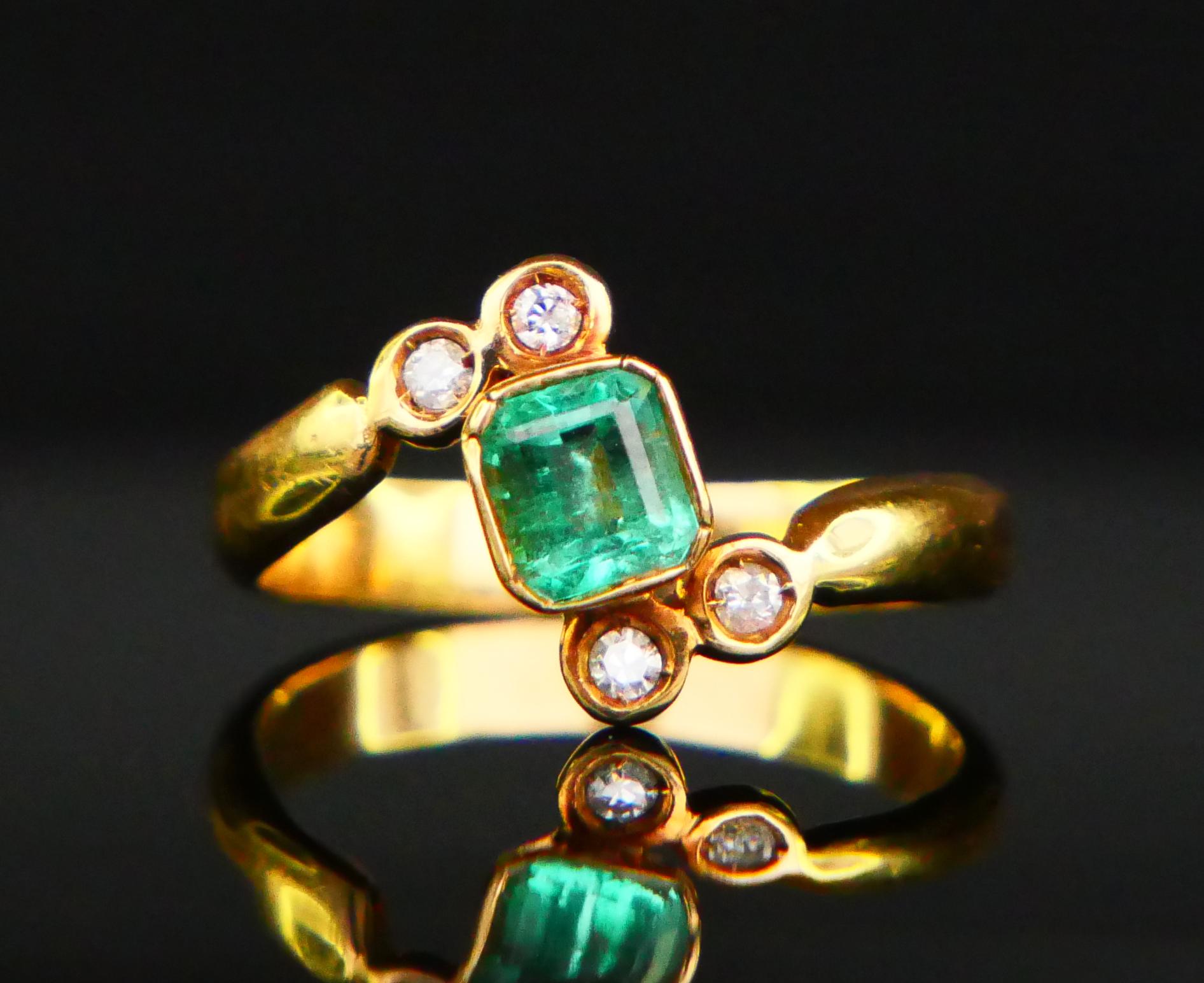 Art Deco Antique Ring 0.6 ct Emerald Diamonds solid 18K Yellow Gold ØUS6 / 3.3gr For Sale