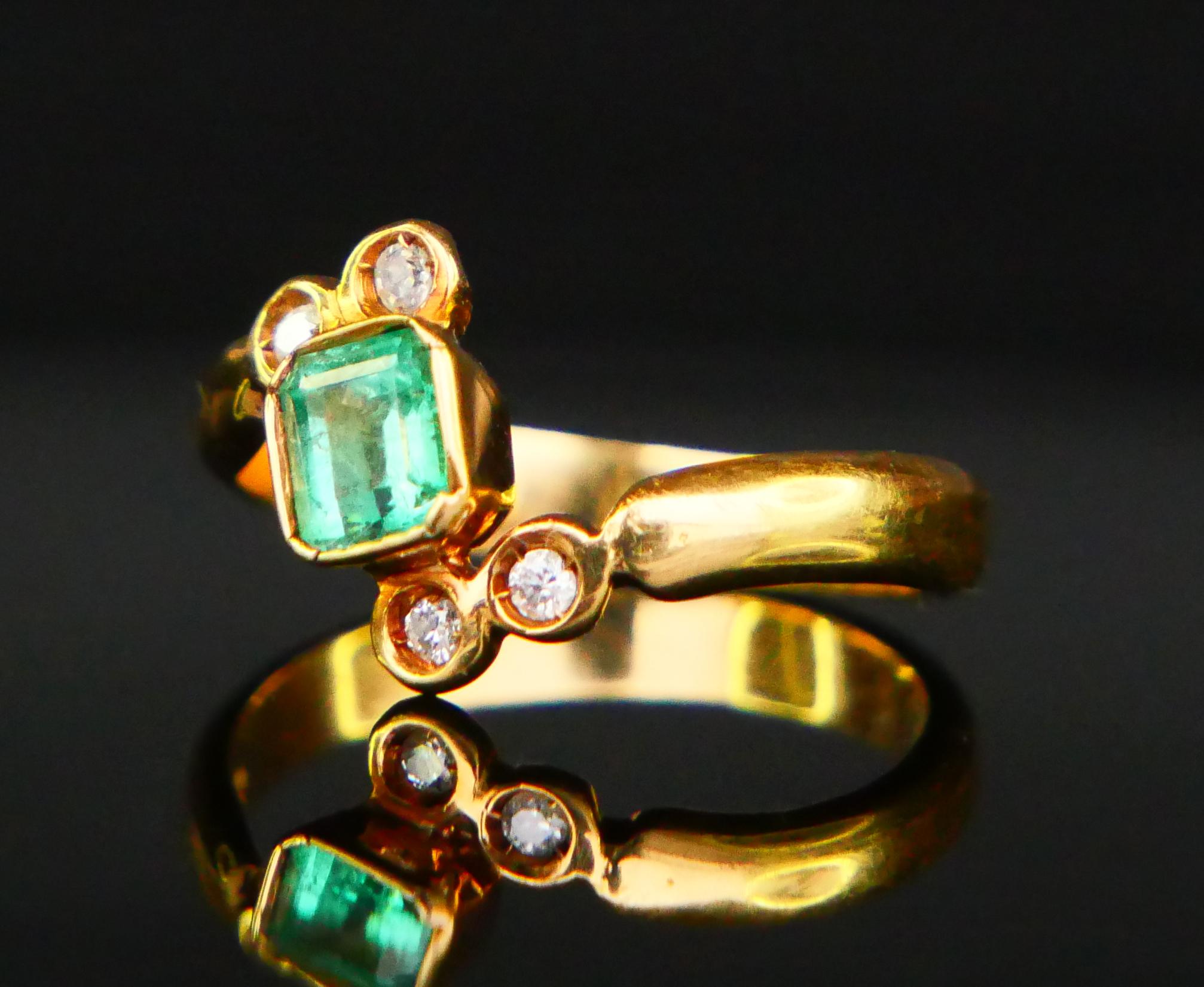 Cabochon Antique Ring 0.6 ct Emerald Diamonds solid 18K Yellow Gold ØUS6 / 3.3gr For Sale
