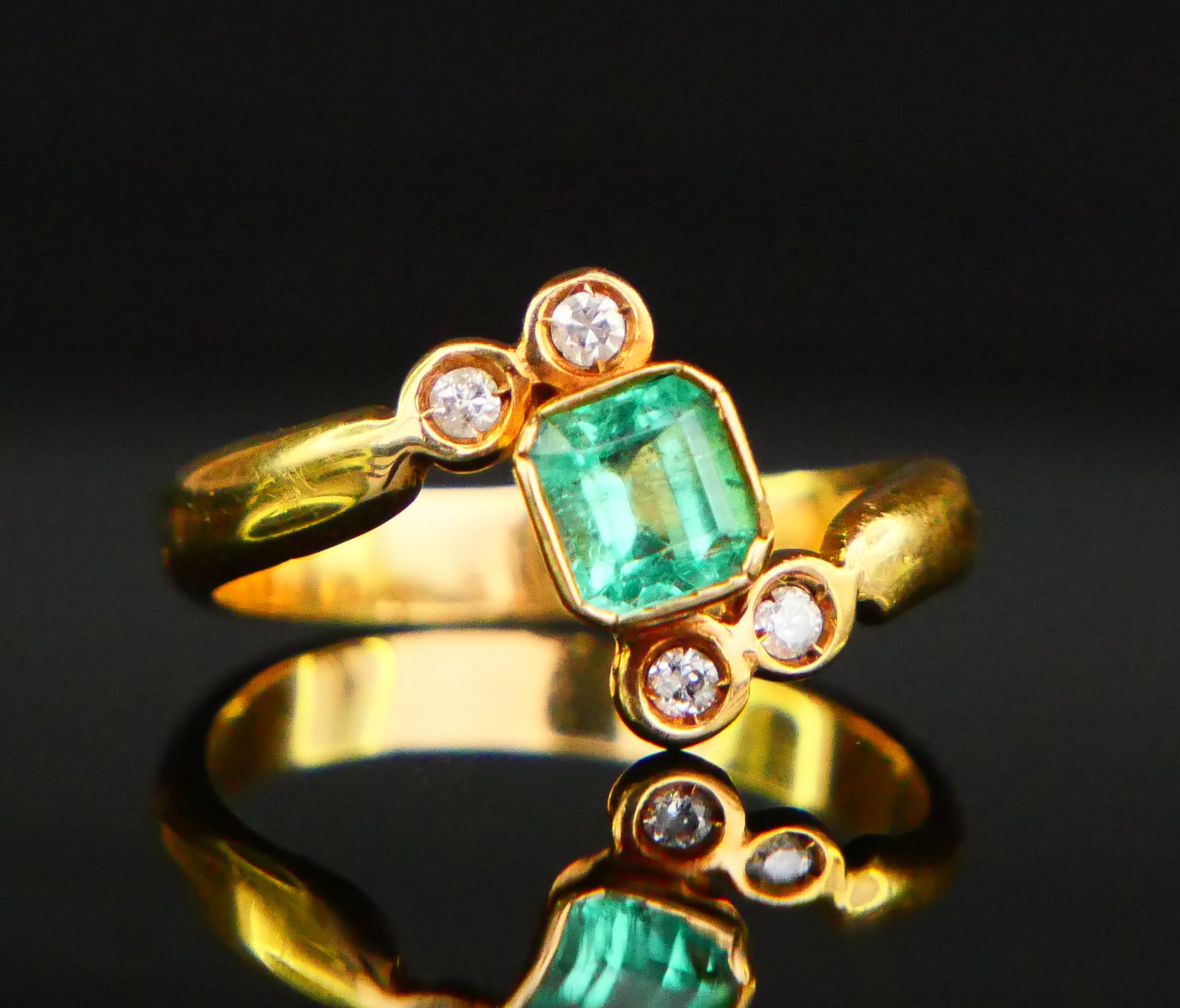 Women's Antique Ring 0.6 ct Emerald Diamonds solid 18K Yellow Gold ØUS6 / 3.3gr For Sale