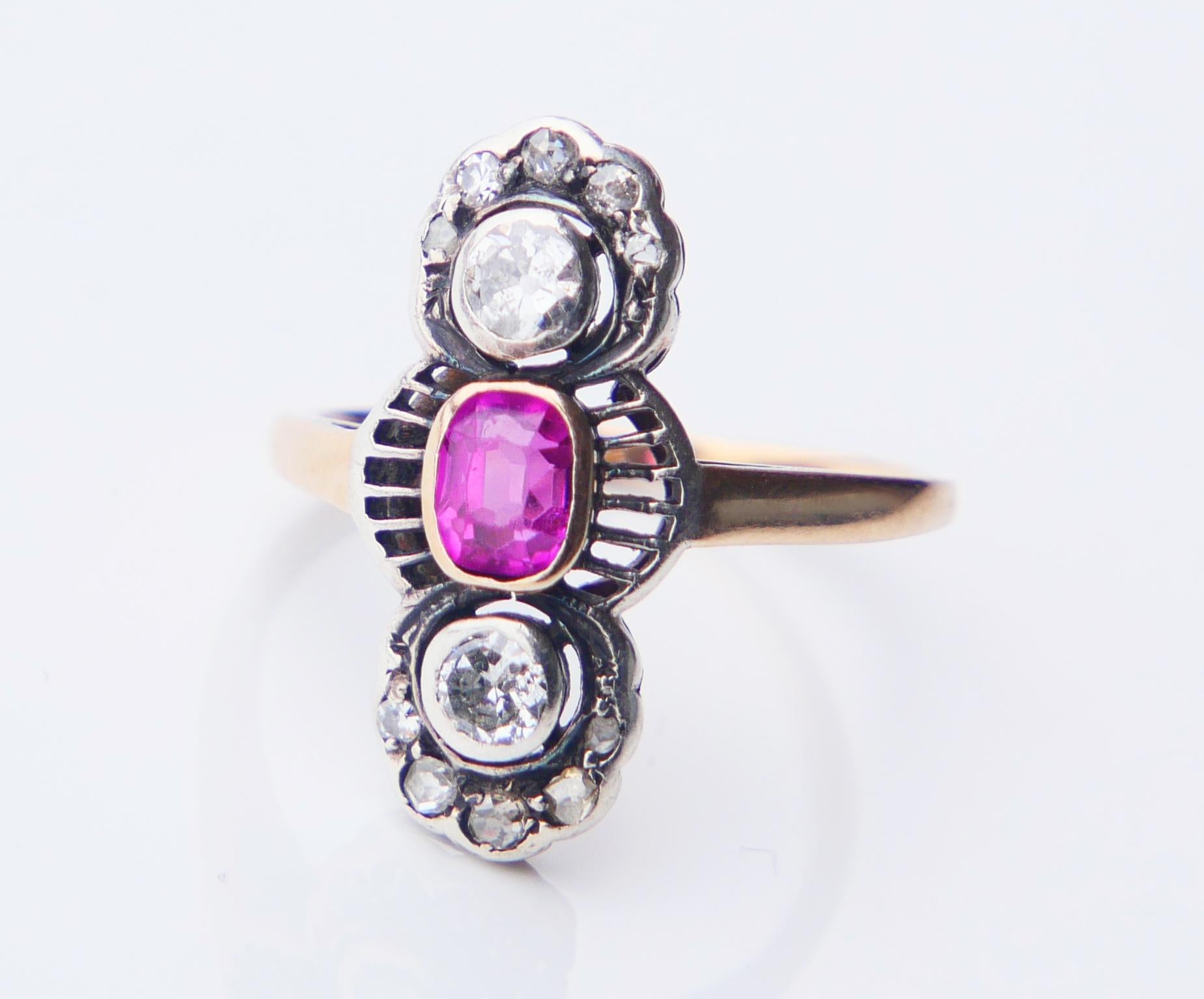 Antique Ring 0.6 ct. Ruby 0.5 ctw Diamonds 14K Gold ØUS 5.5 / 3 gr For Sale 12