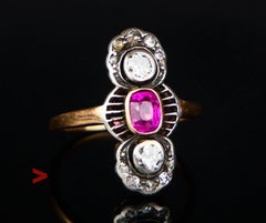 Antique Ring 0.6 ct. Ruby 0.5 ctw Diamonds 14K Gold ØUS 5.5 / 3 gr