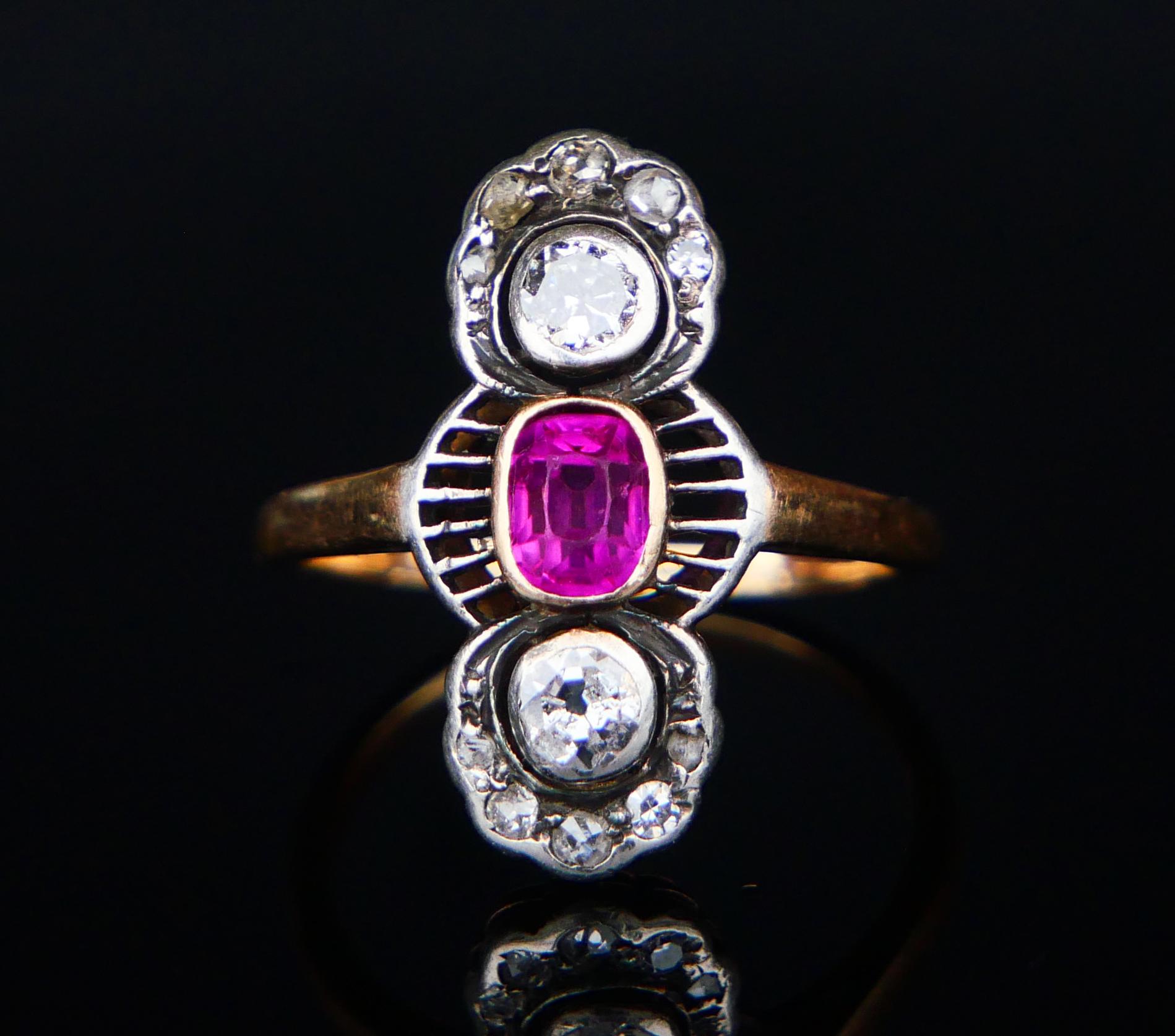 Women's Antique Ring 0.6 ct. Ruby 0.5 ctw Diamonds 14K Gold ØUS 5.5 / 3 gr For Sale