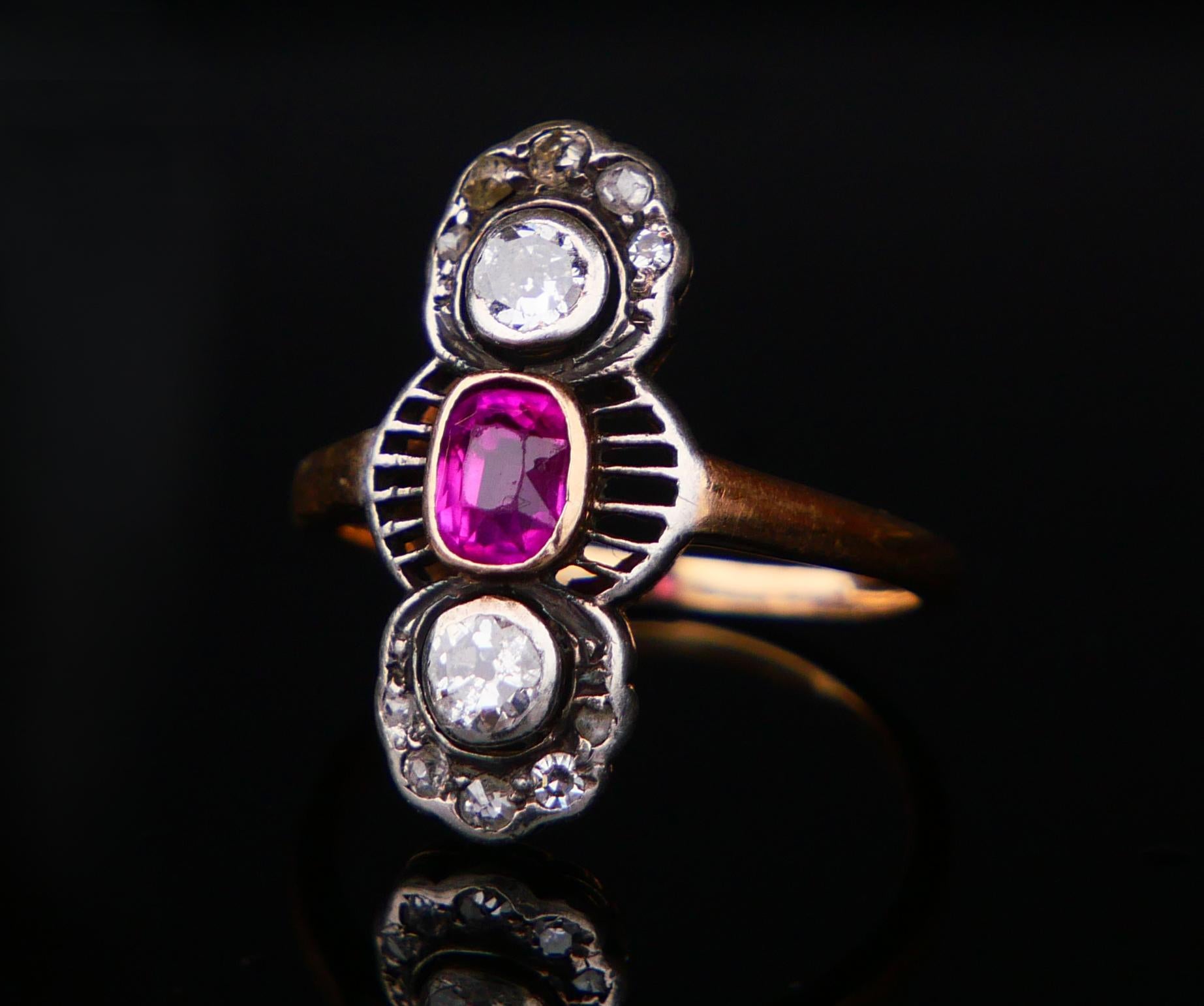 Antique Ring 0.6 ct. Ruby 0.5 ctw Diamonds 14K Gold ØUS 5.5 / 3 gr For Sale 1