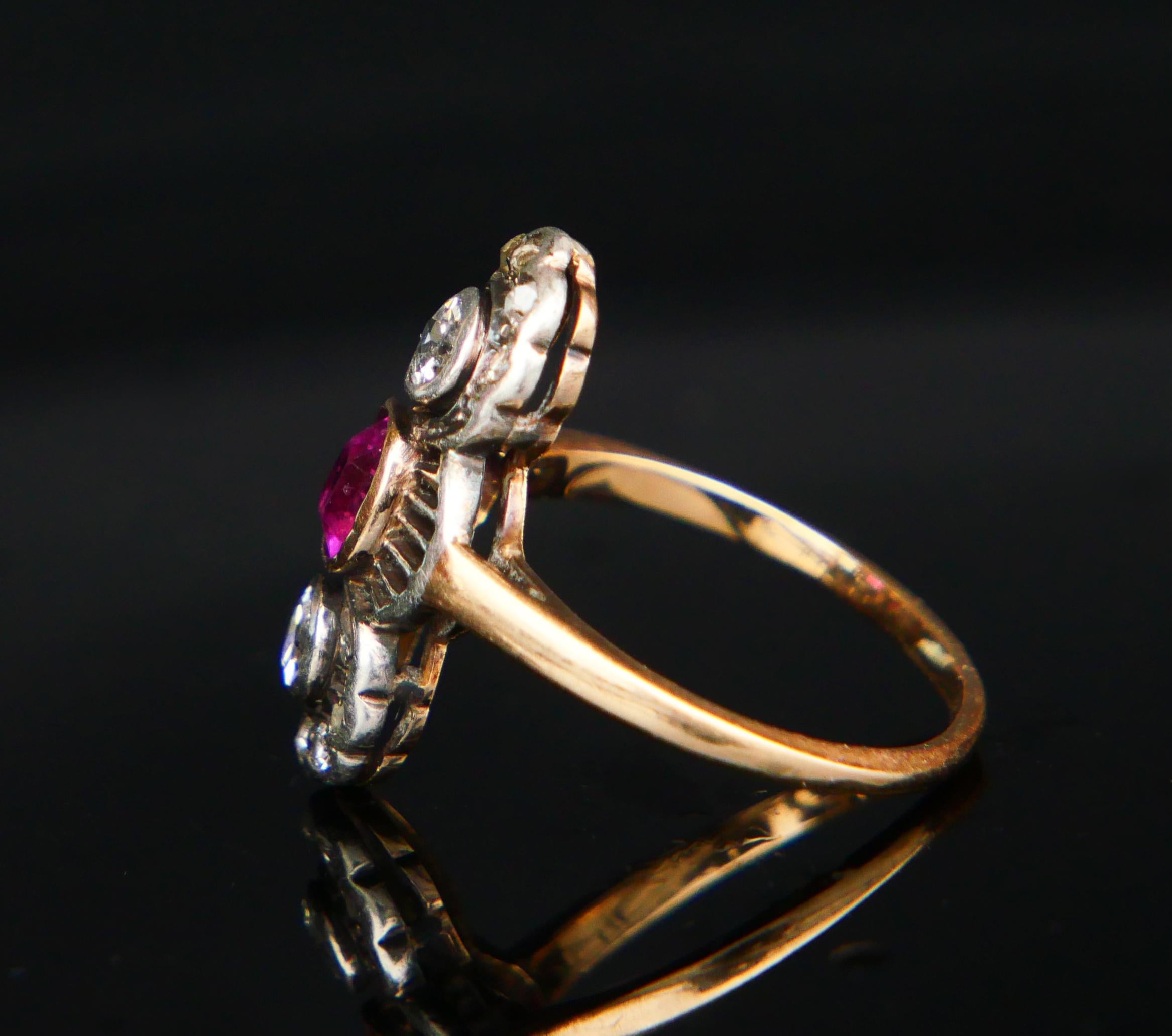 Antique Ring 0.6 ct. Ruby 0.5 ctw Diamonds 14K Gold ØUS 5.5 / 3 gr For Sale 2