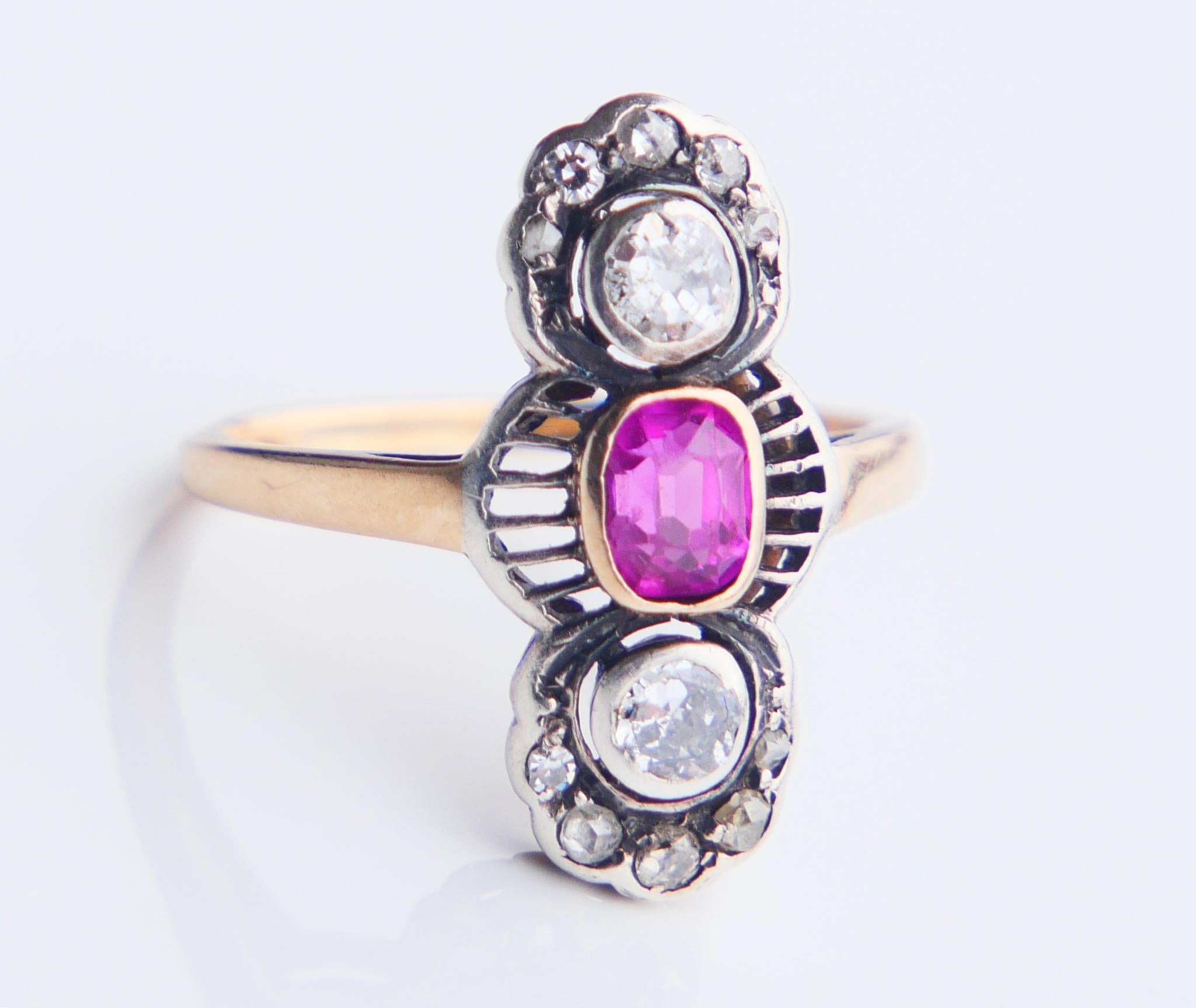 Antique Ring 0.6 ct. Ruby 0.5 ctw Diamonds 14K Gold ØUS 5.5 / 3 gr For Sale 9