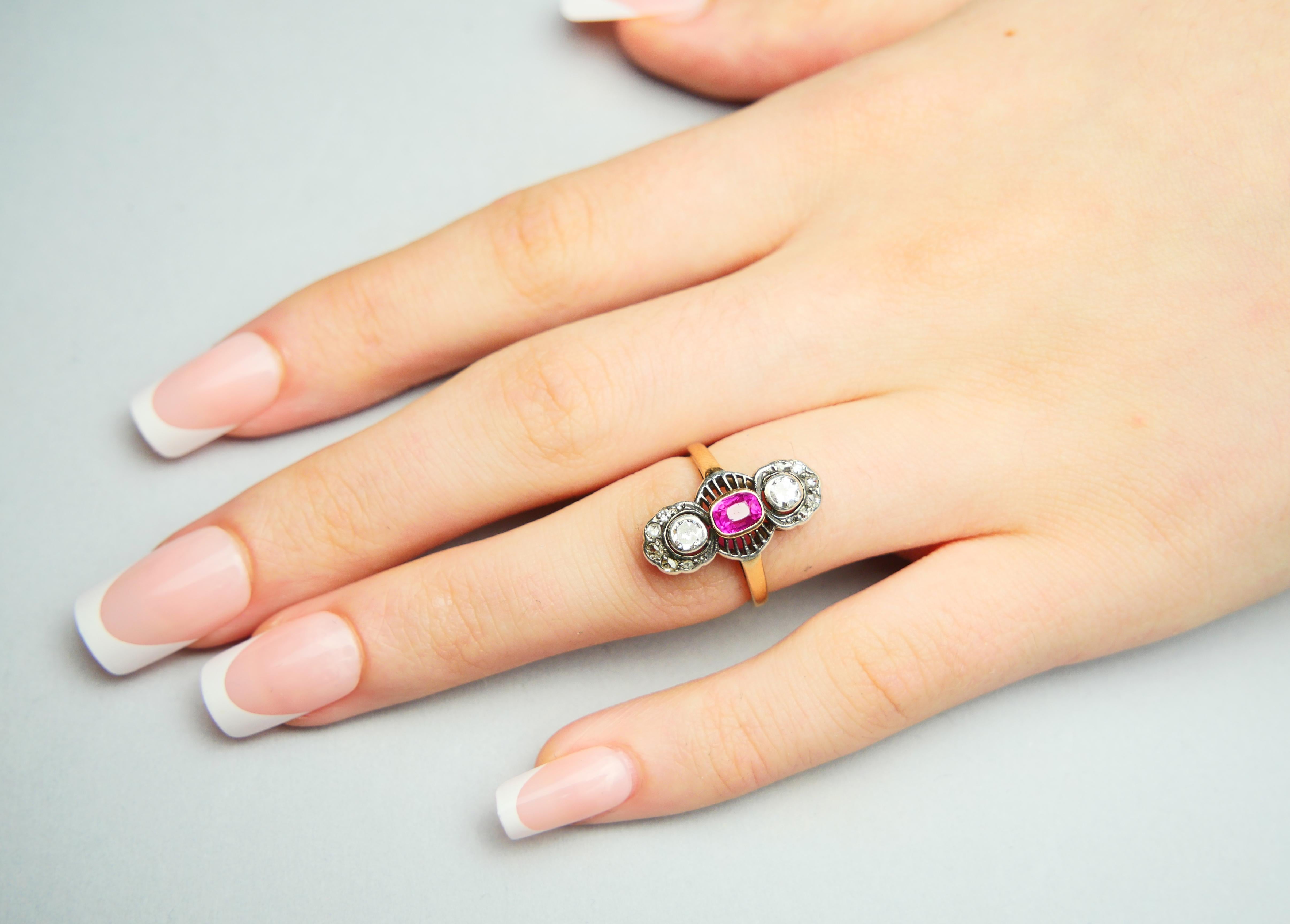 Antique Ring 0.6 ct. Ruby 0.5 ctw Diamonds 14K Gold ØUS 5.5 / 3 gr For Sale 3