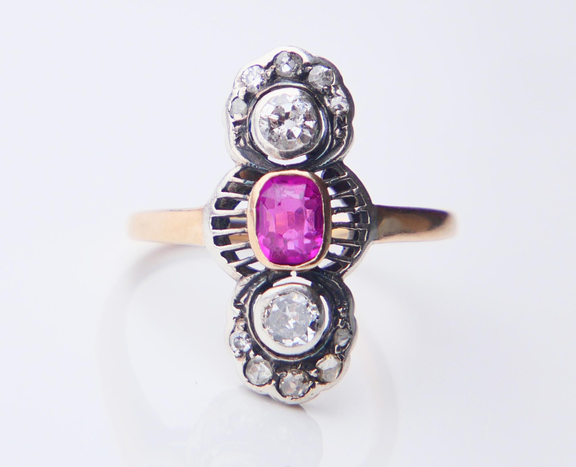 Antique Ring 0.6 ct. Ruby 0.5 ctw Diamonds 14K Gold ØUS 5.5 / 3 gr For Sale 7