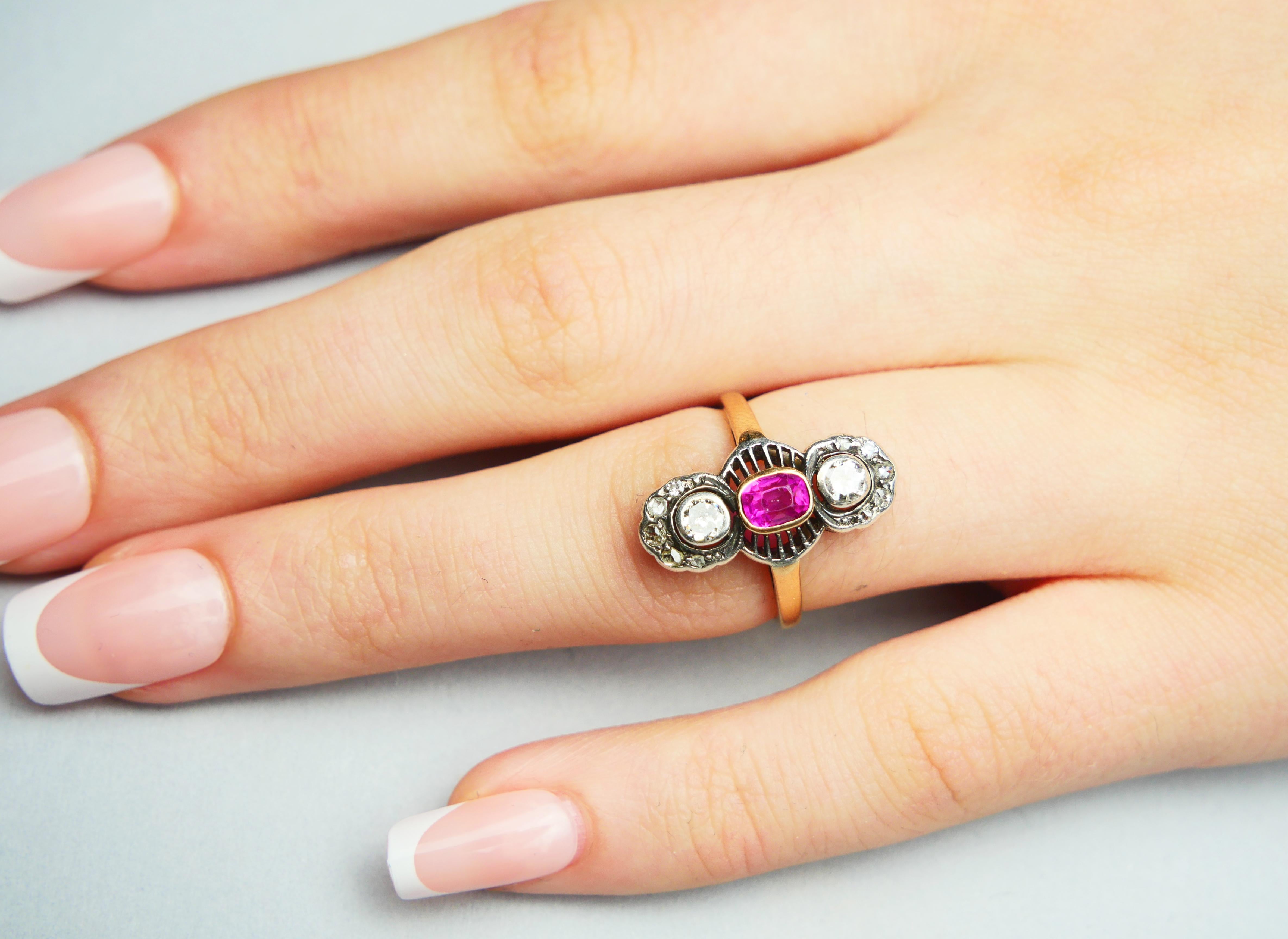 Antique Ring 0.6 ct. Ruby 0.5 ctw Diamonds 14K Gold ØUS 5.5 / 3 gr For Sale 5