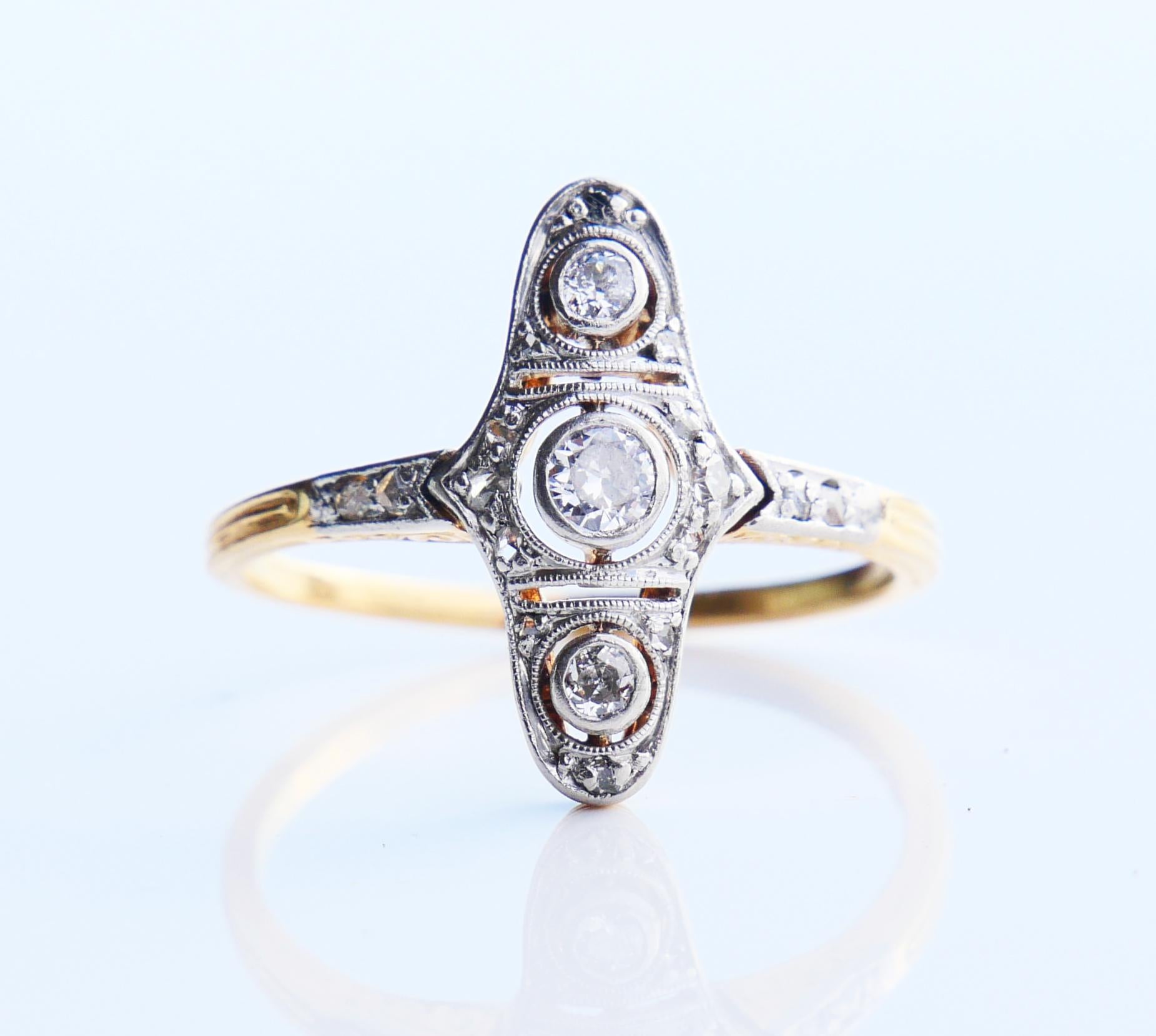 Antiker Ring 0,6 ctw Diamanten massiv 18K Gelbgold Platin Ø US8/ 3,1 gr im Angebot 6