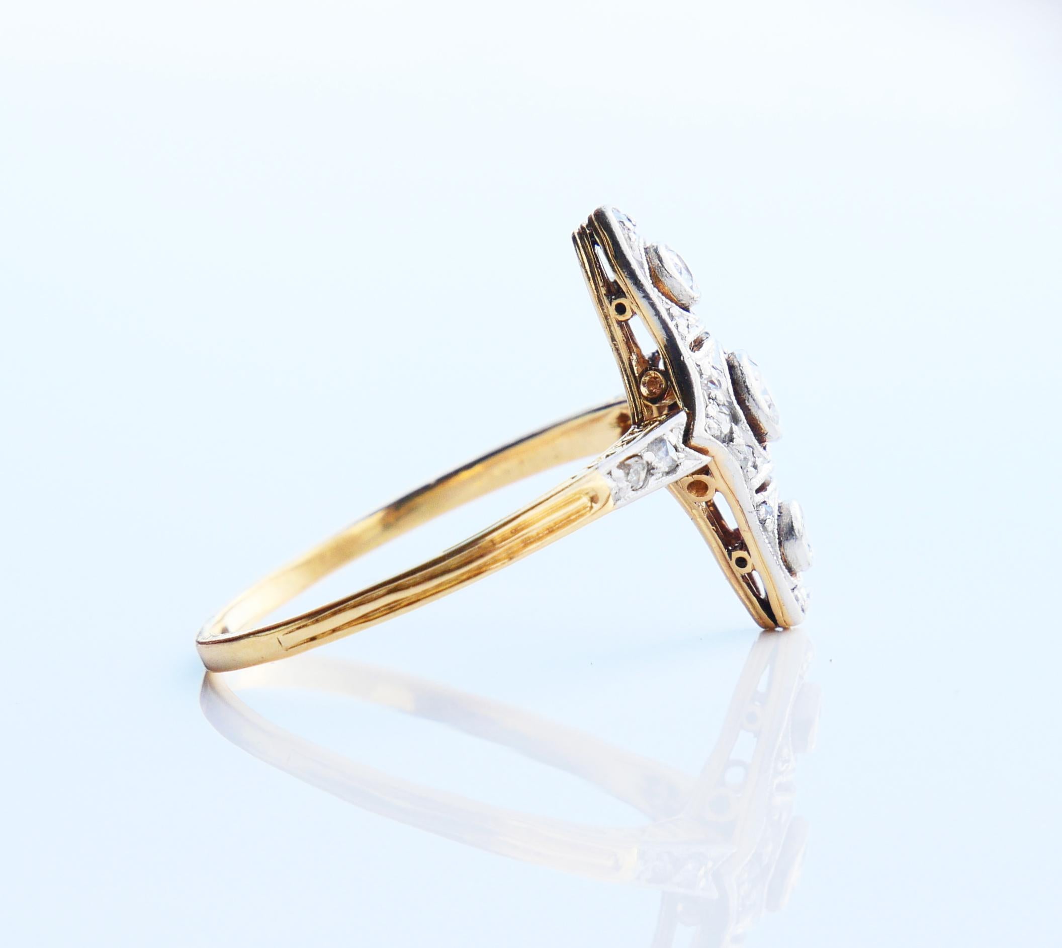 Antiker Ring 0,6 ctw Diamanten massiv 18K Gelbgold Platin Ø US8/ 3,1 gr im Angebot 7