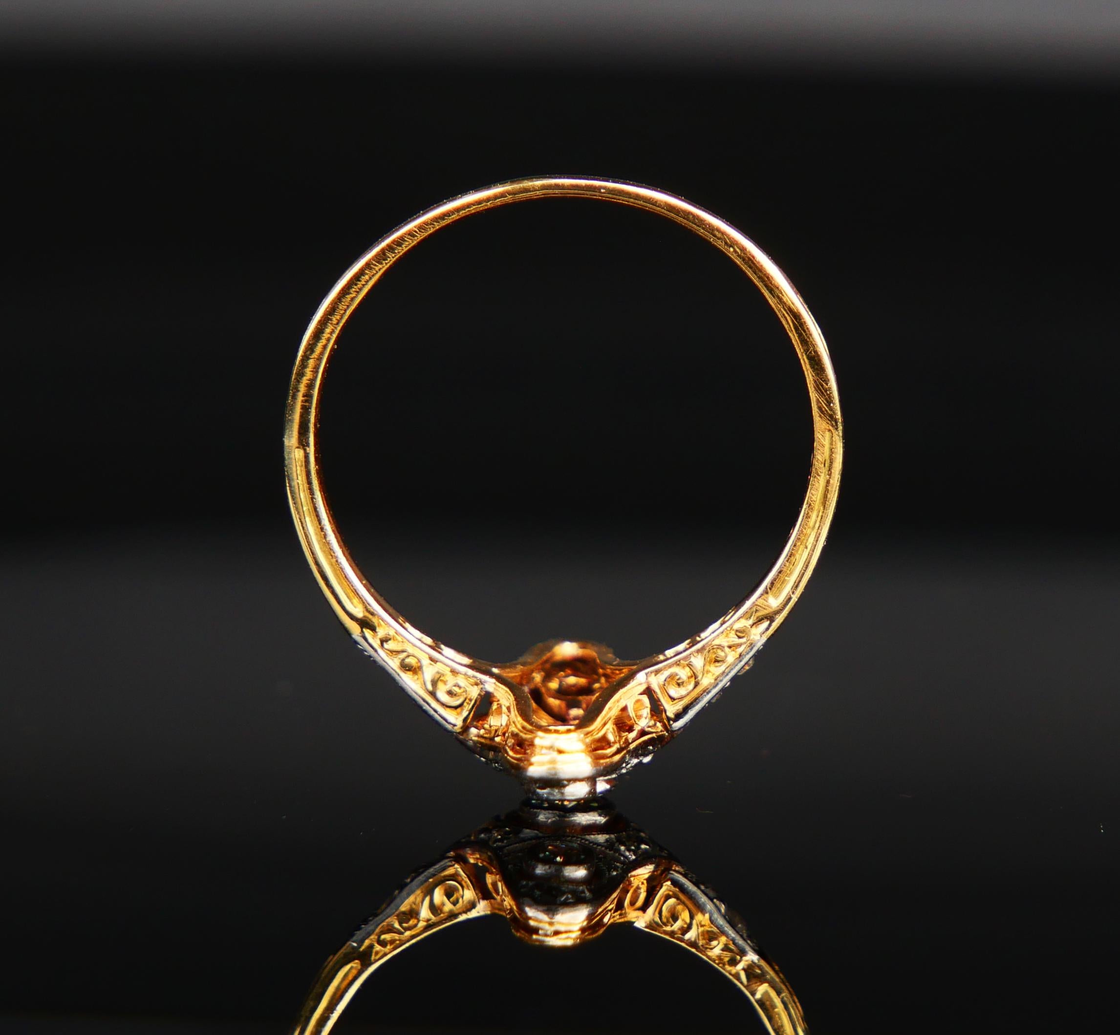 Old European Cut Antique Ring 0.6 ctw Diamonds solid 18K Yellow Gold Platinum Ø US8/ 3.1 gr For Sale