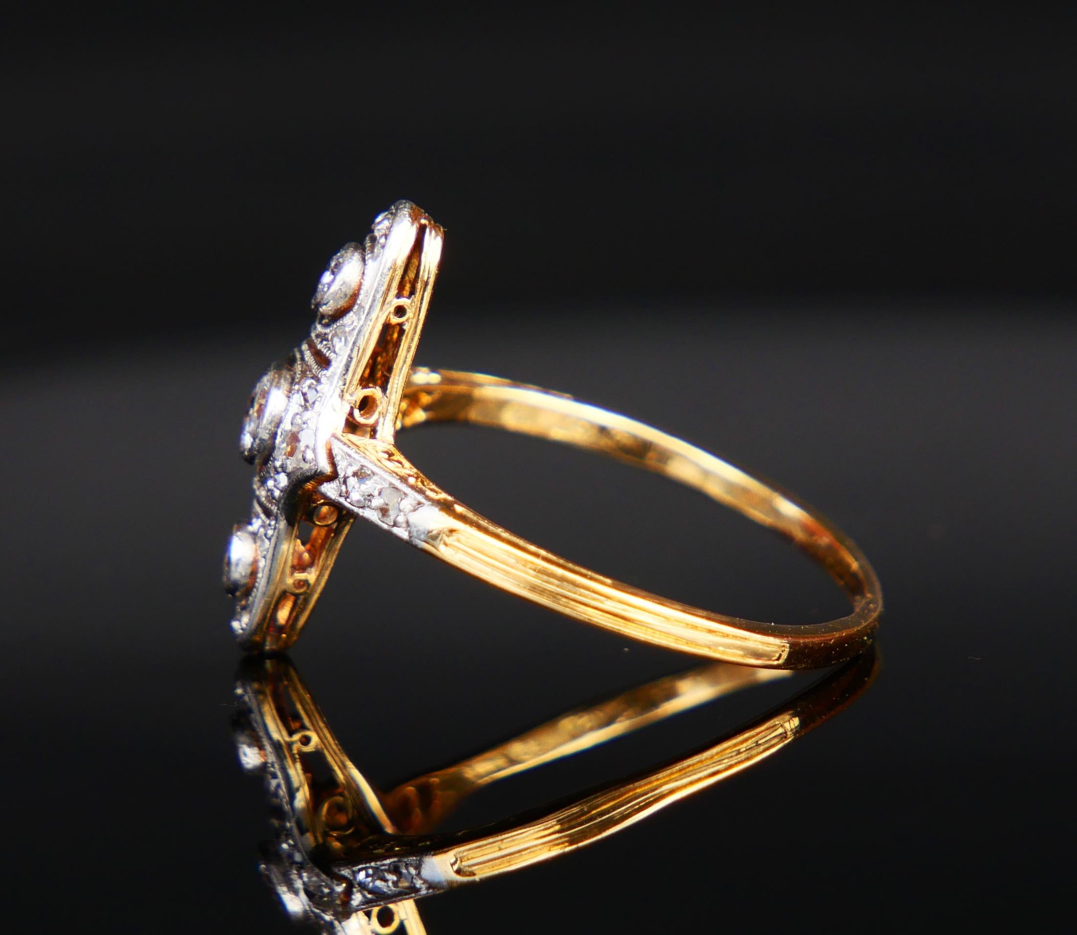 Antiker Ring 0,6 ctw Diamanten massiv 18K Gelbgold Platin Ø US8/ 3,1 gr Damen im Angebot