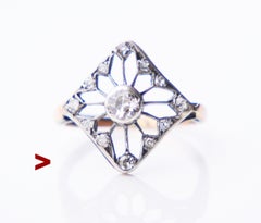 Anello antico 0,65 ctw Diamanti solidi in oro rosa 14K Argento Ø US 3,25/ 1,59 gr