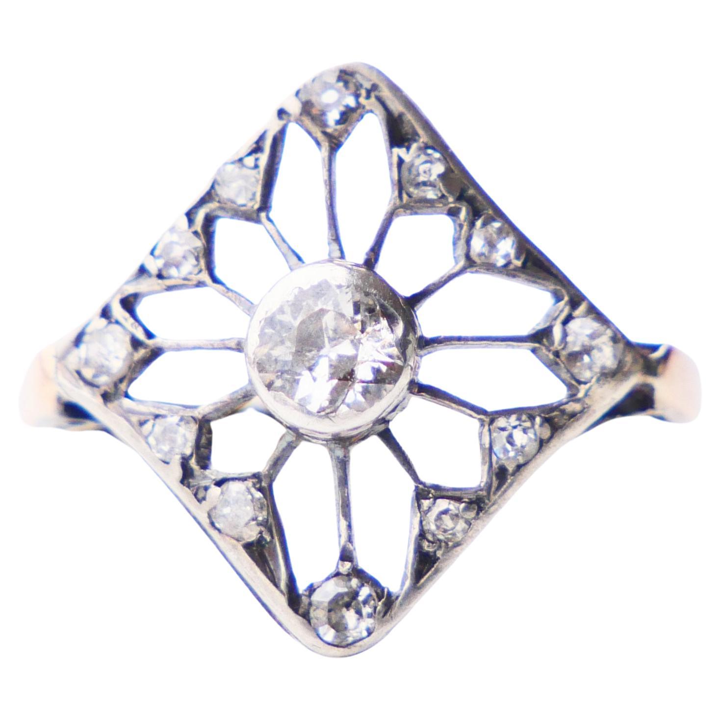 Antiker Ring 0,65 ctw Diamanten massiv 14K Rose Gold Silber Ø US 3,25/ 1,59 gr