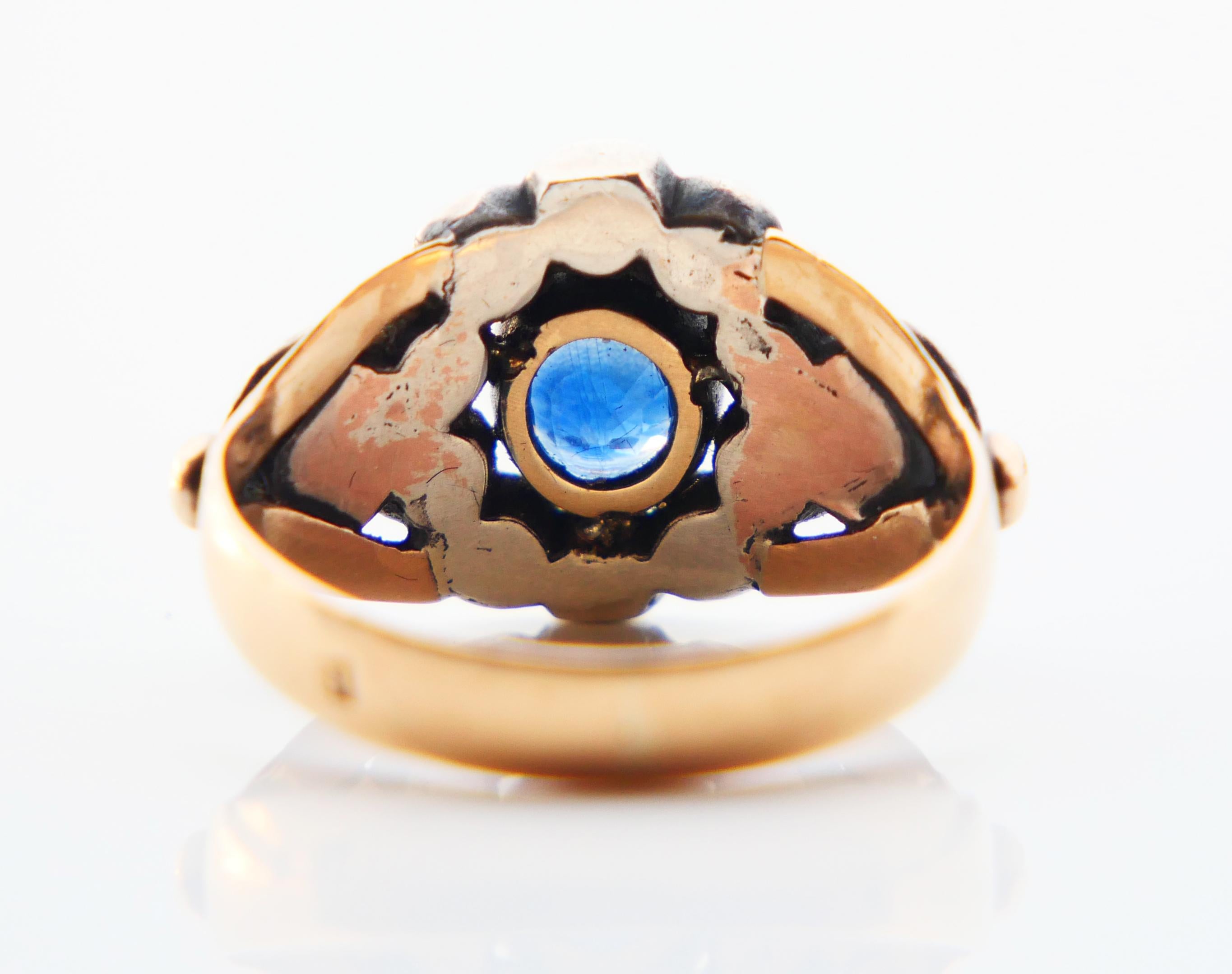 Oval Cut Antique Ring 0.7ct Sapphire 1ctw. Diamonds 18K Rose Gold Silver Ø 7US /5gr For Sale
